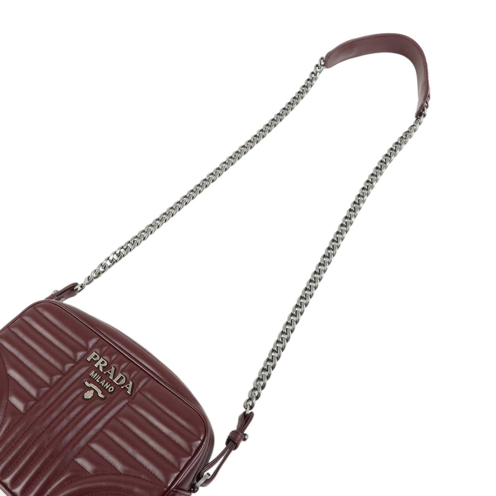 PRADA Leather Chain Shoulder Bag Crossbody Bag Bordeaux 1BH083