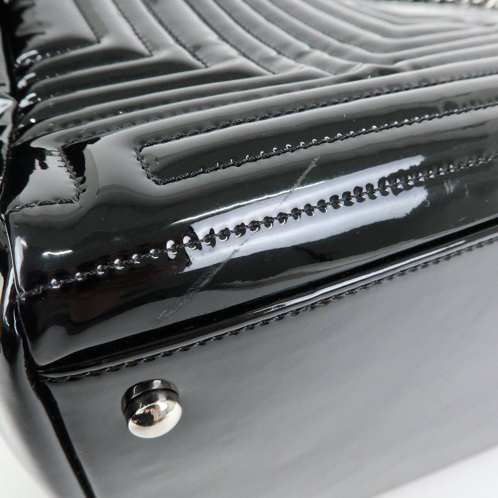 CHANEL COCO Mark Patent Leather Lamb Skin Tote Bag Hand Bag Black