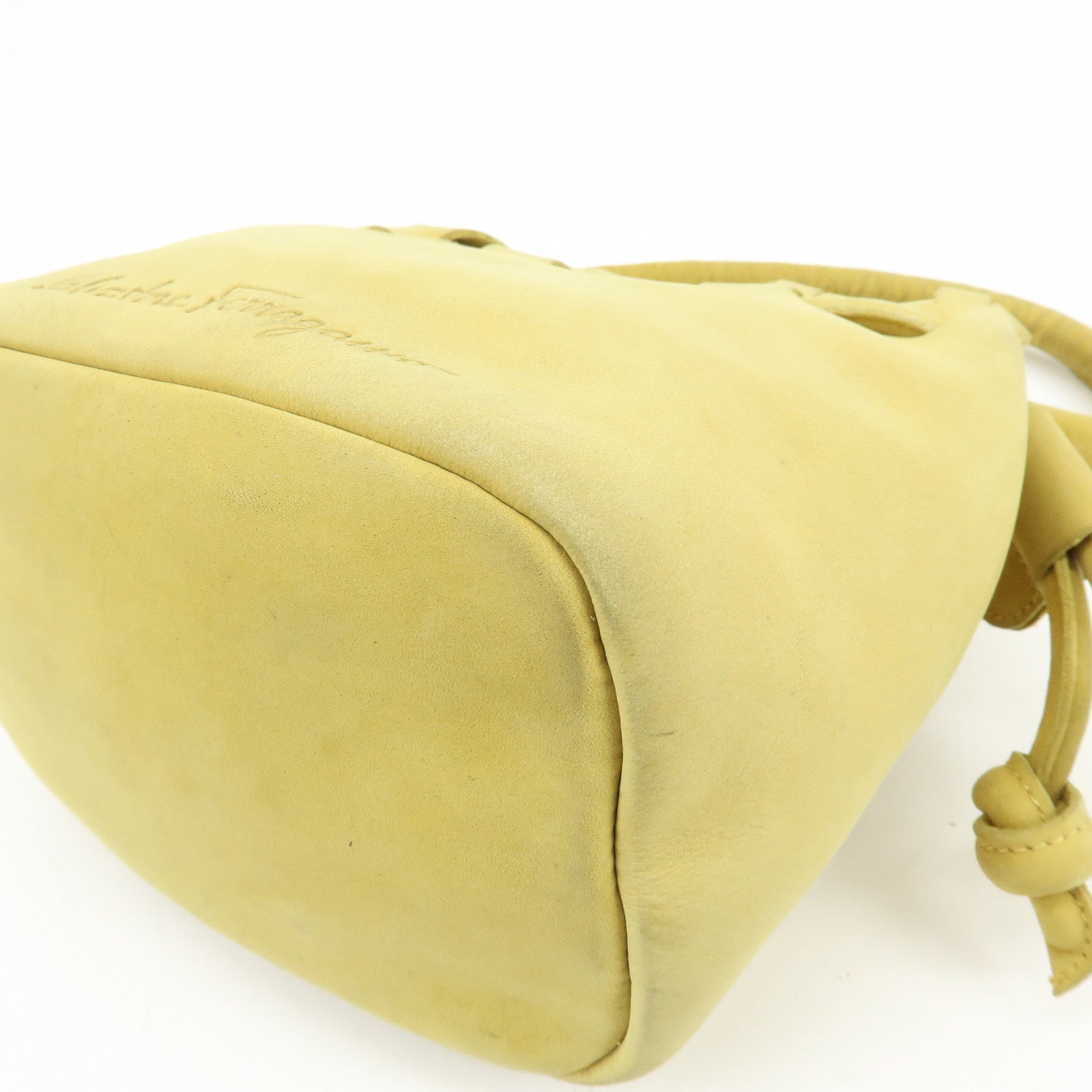 Ferragamo Suede Small Drawstring Hand Bag Yellow