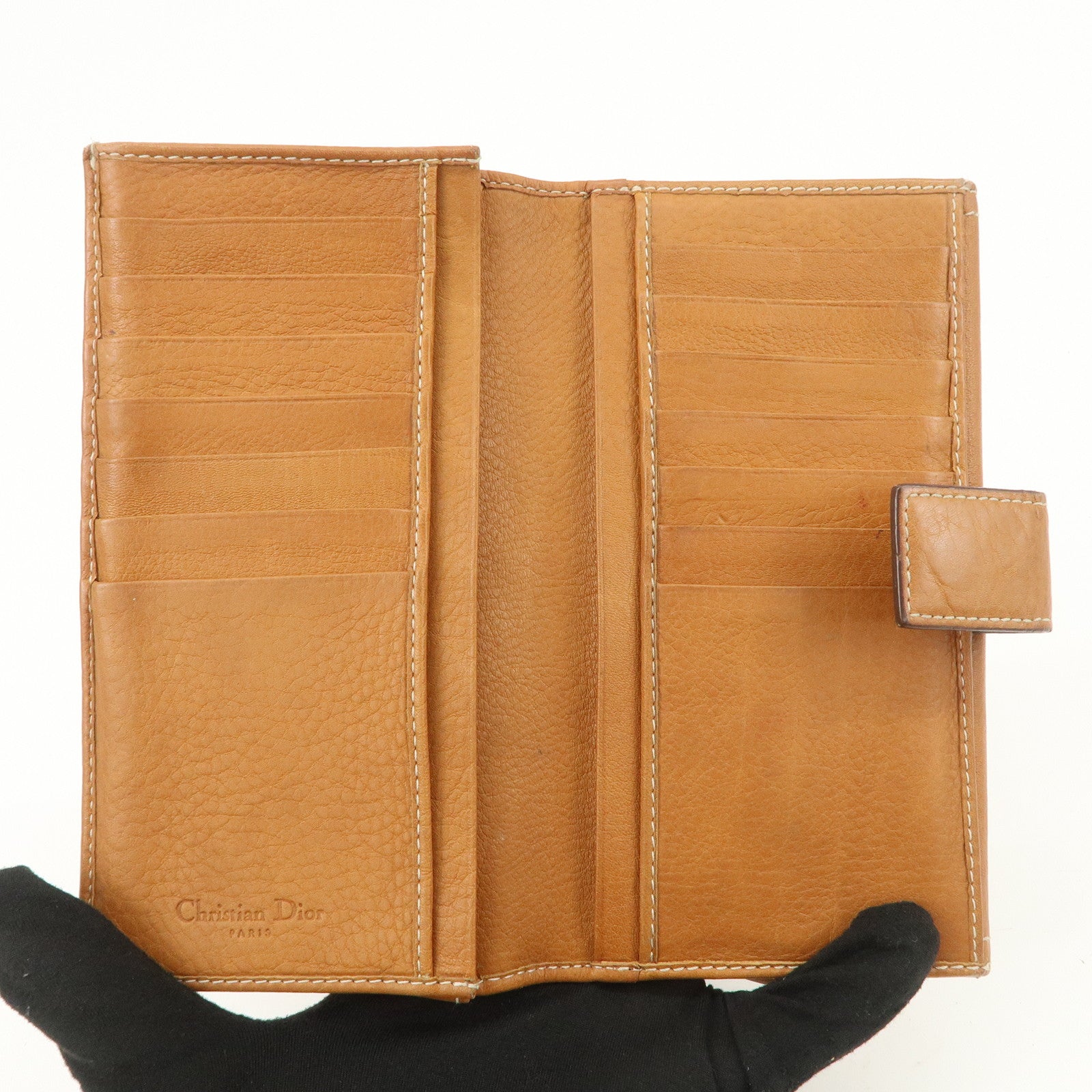 Christian Dior Leather Saddle Long Bi-fold Wallet Brown