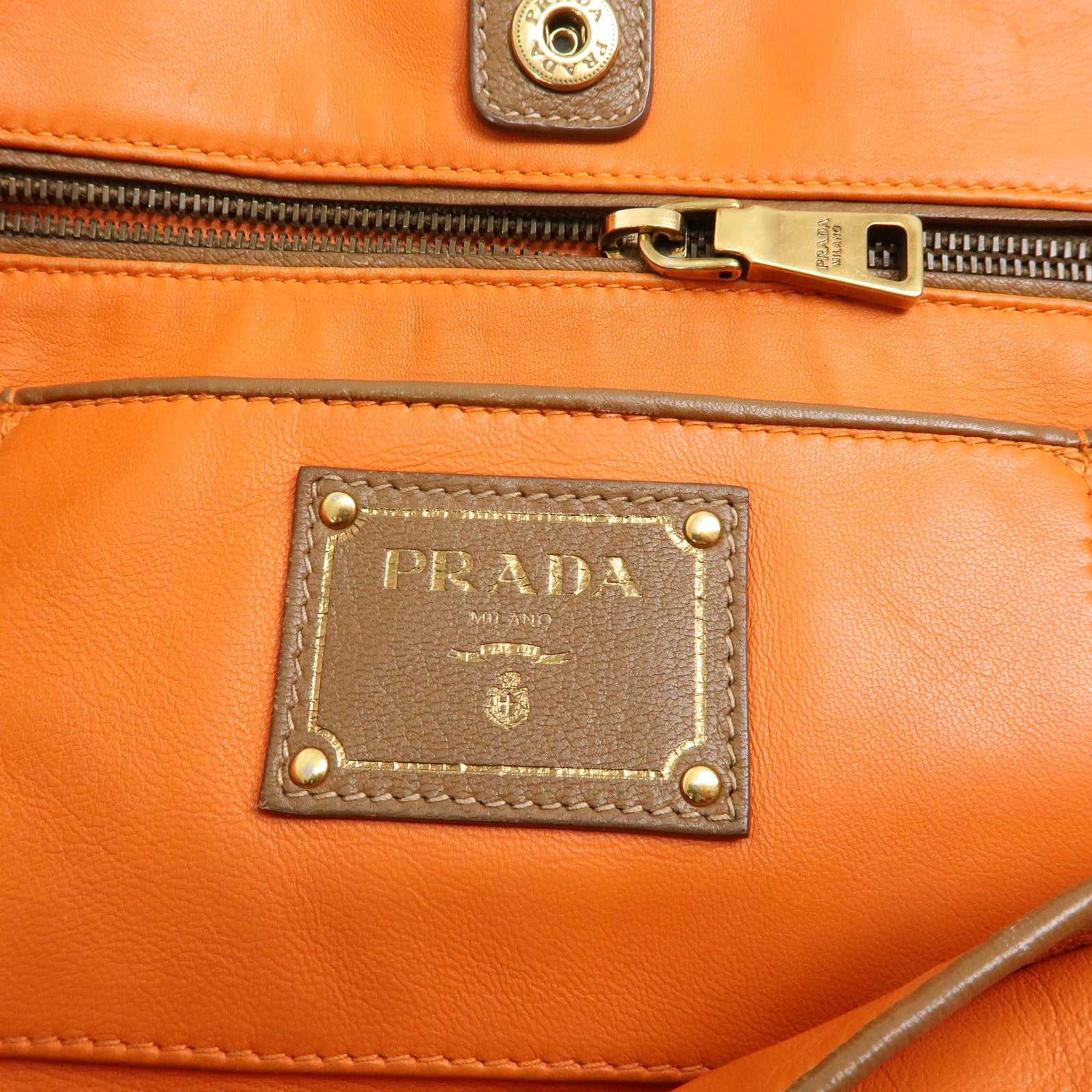 PRADA Leather Fringe Tote Bag Hand Bag Camel Orange