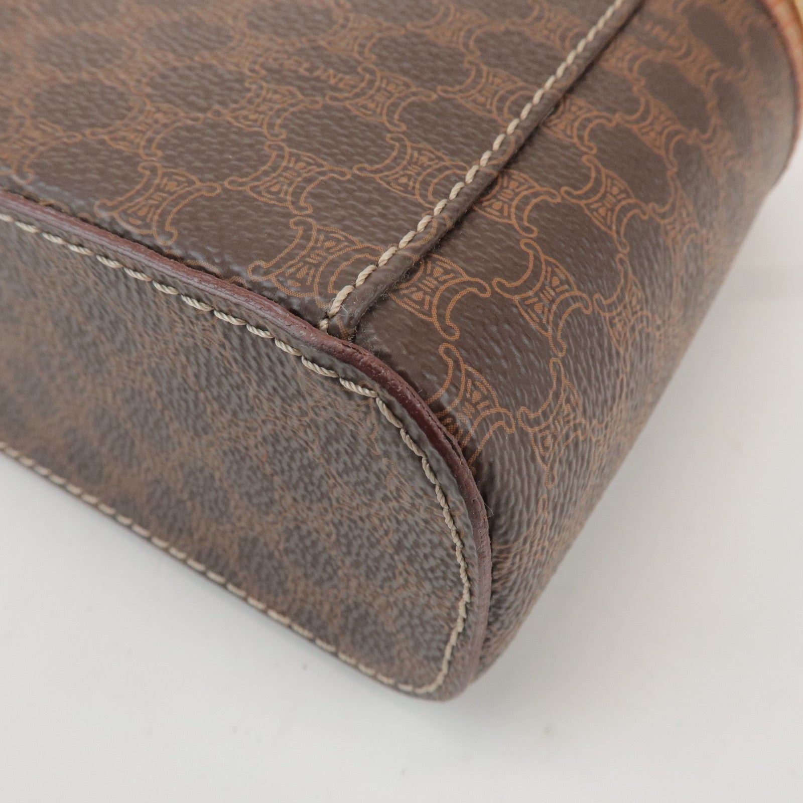 CELINE Macadam PVC Leather Hand Bag Vanity Bag Brown
