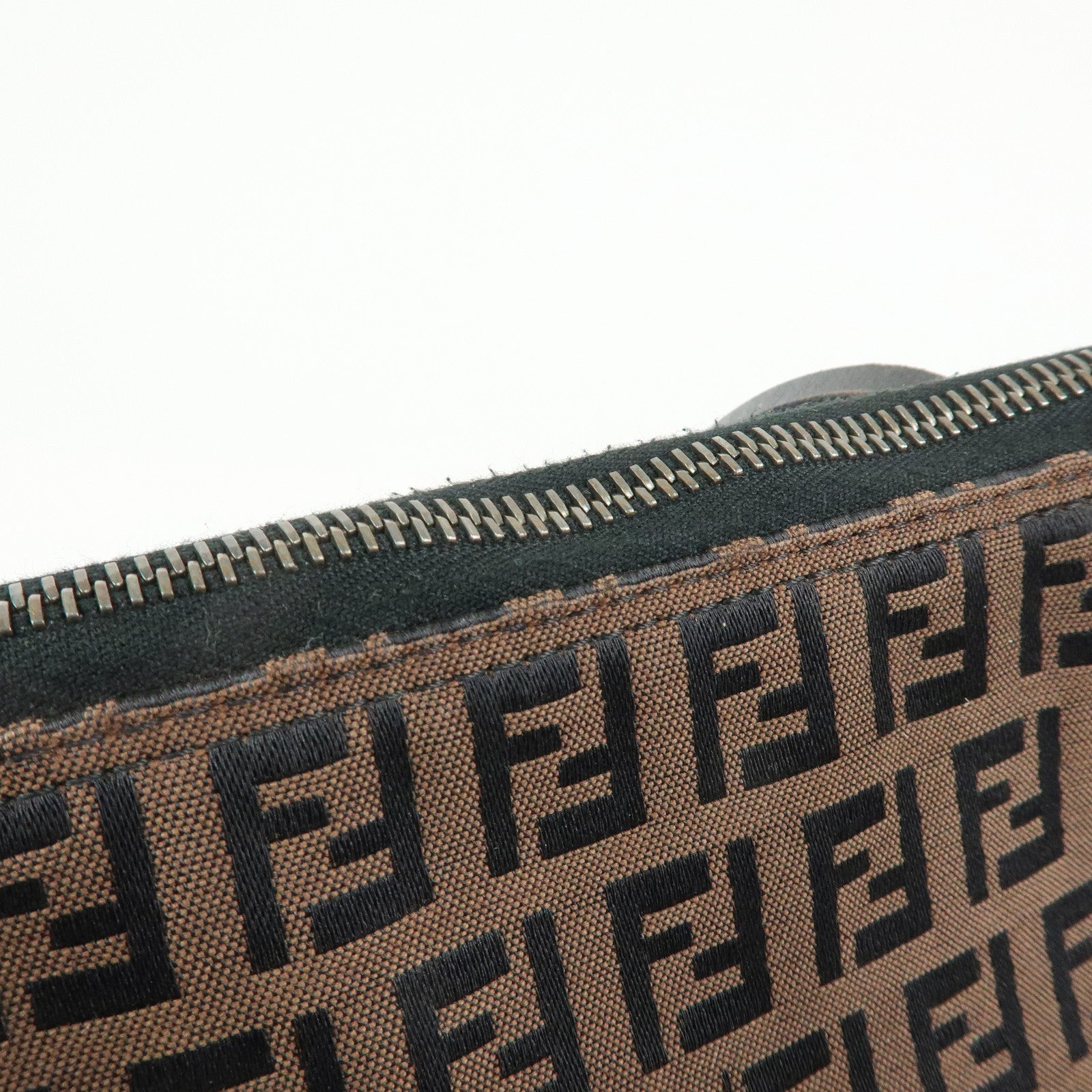 FENDI Zucchino Canvas Leather Tote Bag Hand Bag Brown Black 8BH024