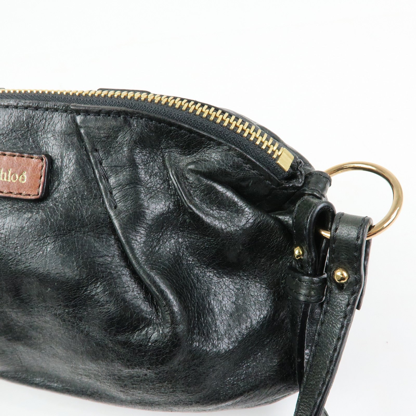 Chloe Leather 2Way Bag Mini Shoulder Crossbody Bag Clutch Bag Black