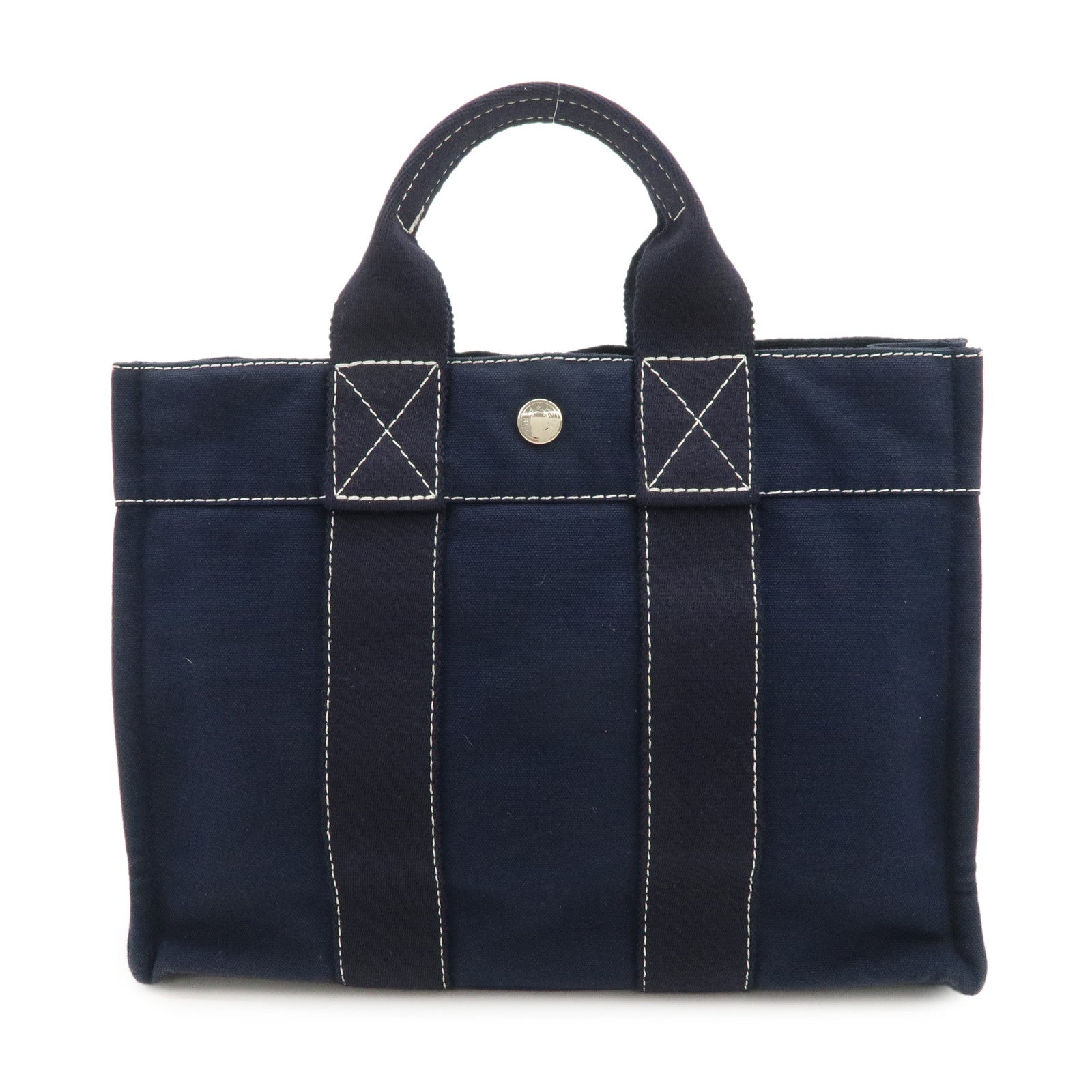 HERMES Deauville PM Cotton Tote Bag Hand Bag Navy