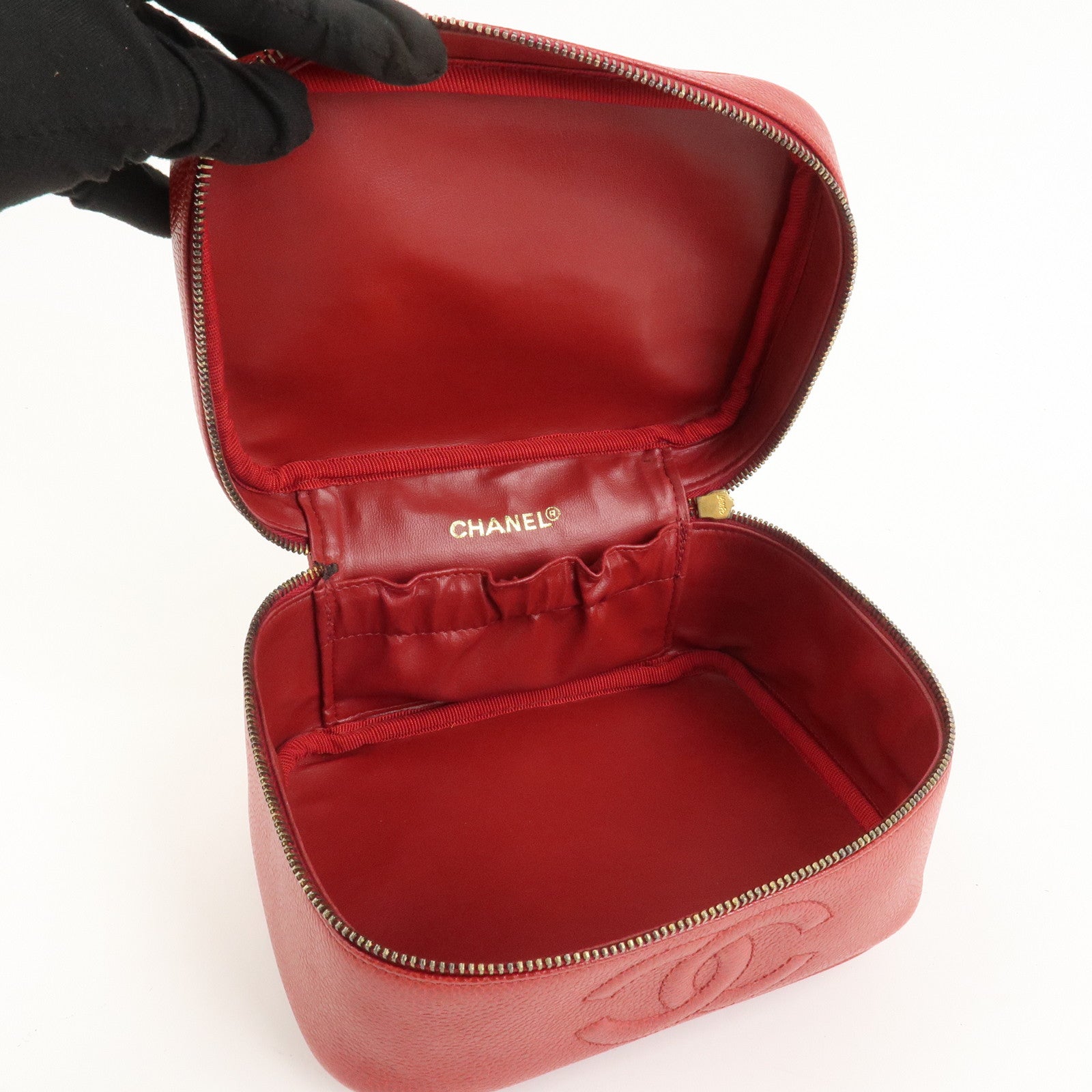 CHANEL COCO Mark Caviarskin Vanity Bag Hand Bag Red A01998