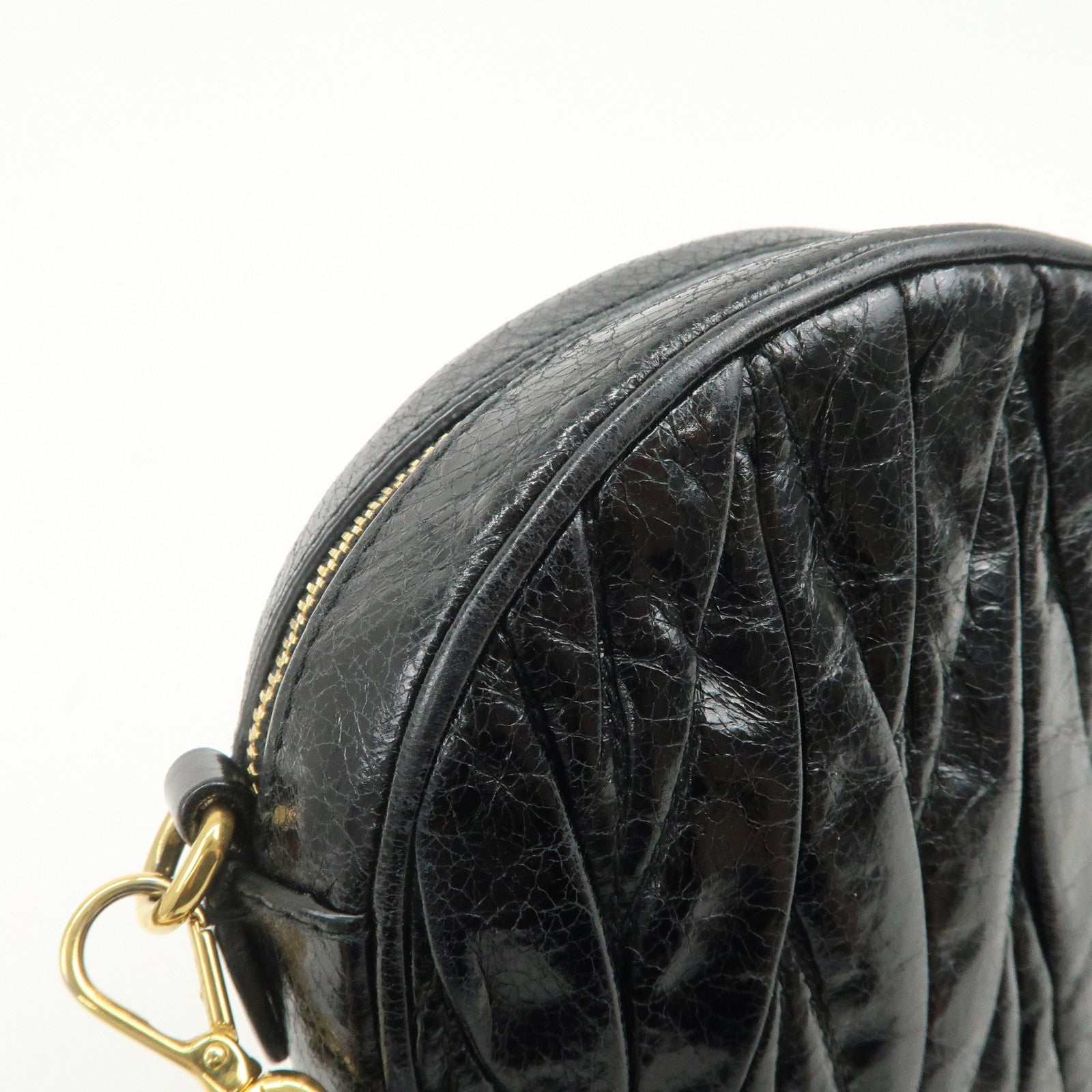 MIU MIU Logo Matelasse Leather Hand Bag Mini Bag Black