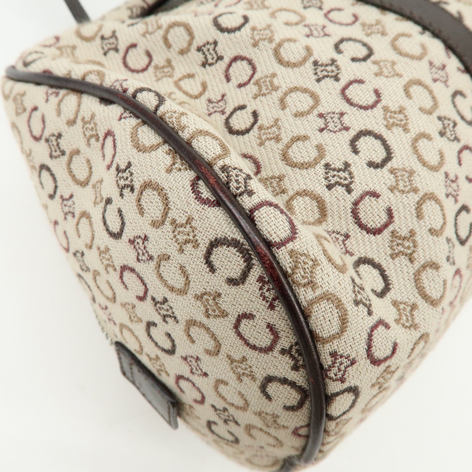 CELINE C Macadam Canvas Leather Hand Bag Boston Bag Beige Brown