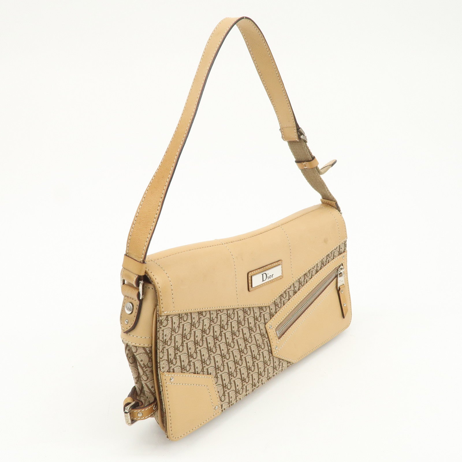 Christian Dior Trotter Street Chic Canvas Leather Shoulder Bag