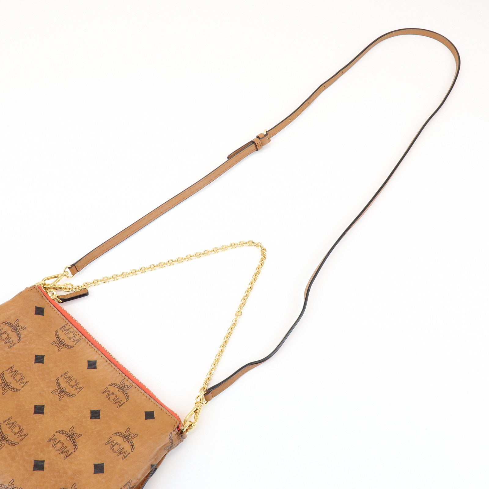 MCM Visetos Leather 2WAY Hand Bag Shoulder Bag Crossbody Bag Brown