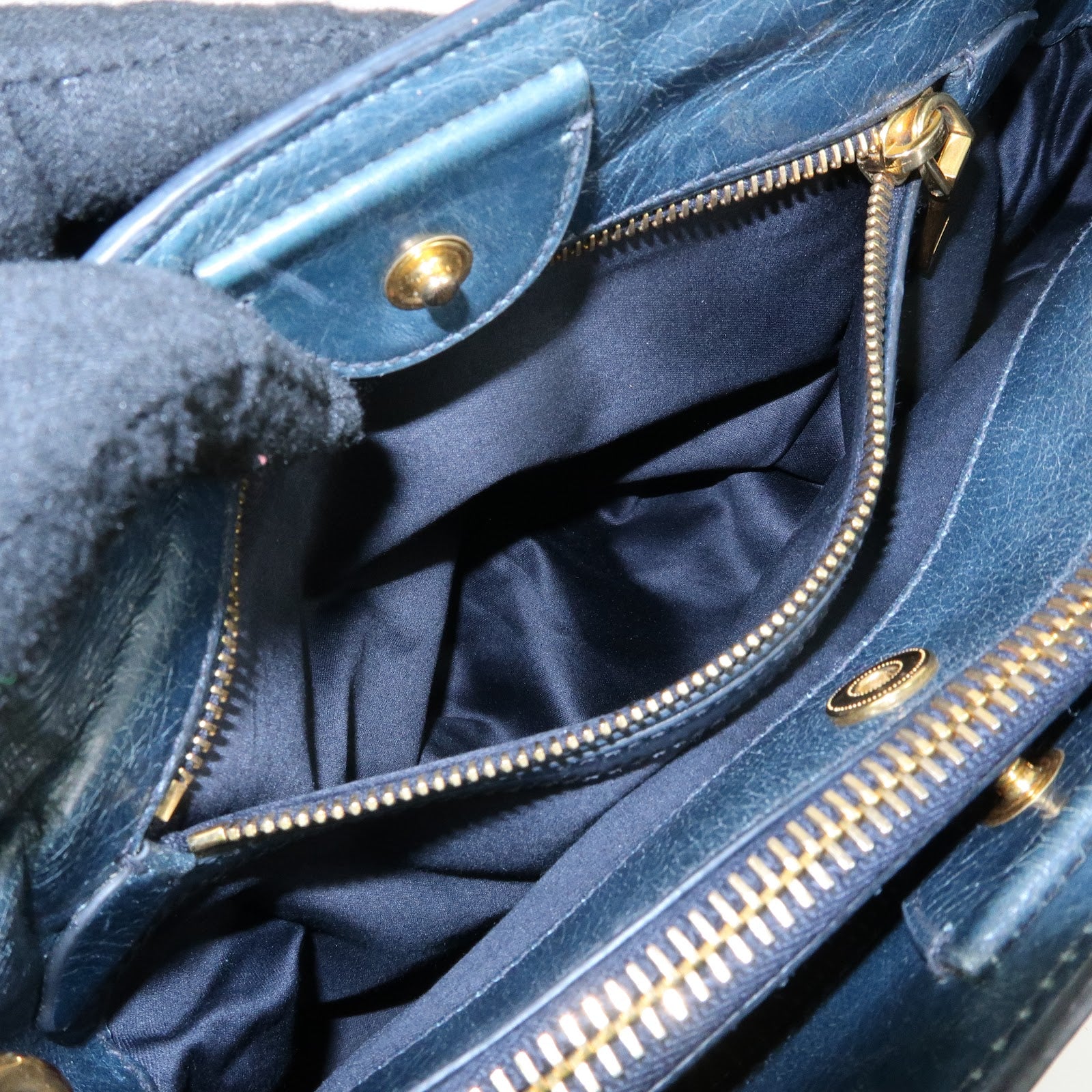 MIU MIU Logo Leather 2Way Bag Hand Bag Shoulder Bag Navy