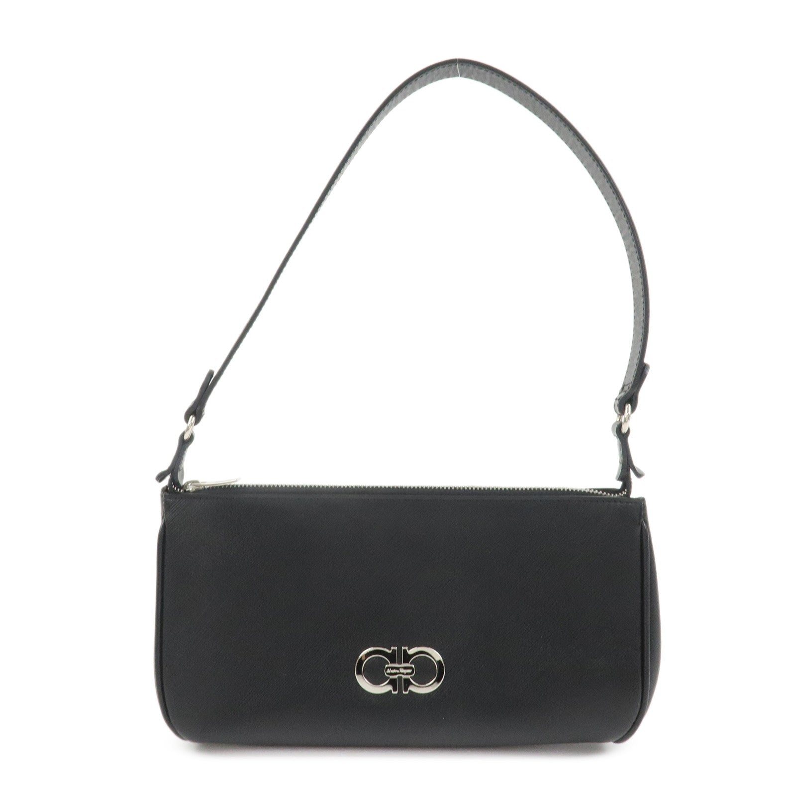 Ferragamo Gancini Leather Shoulder Bag Hand Bag Black