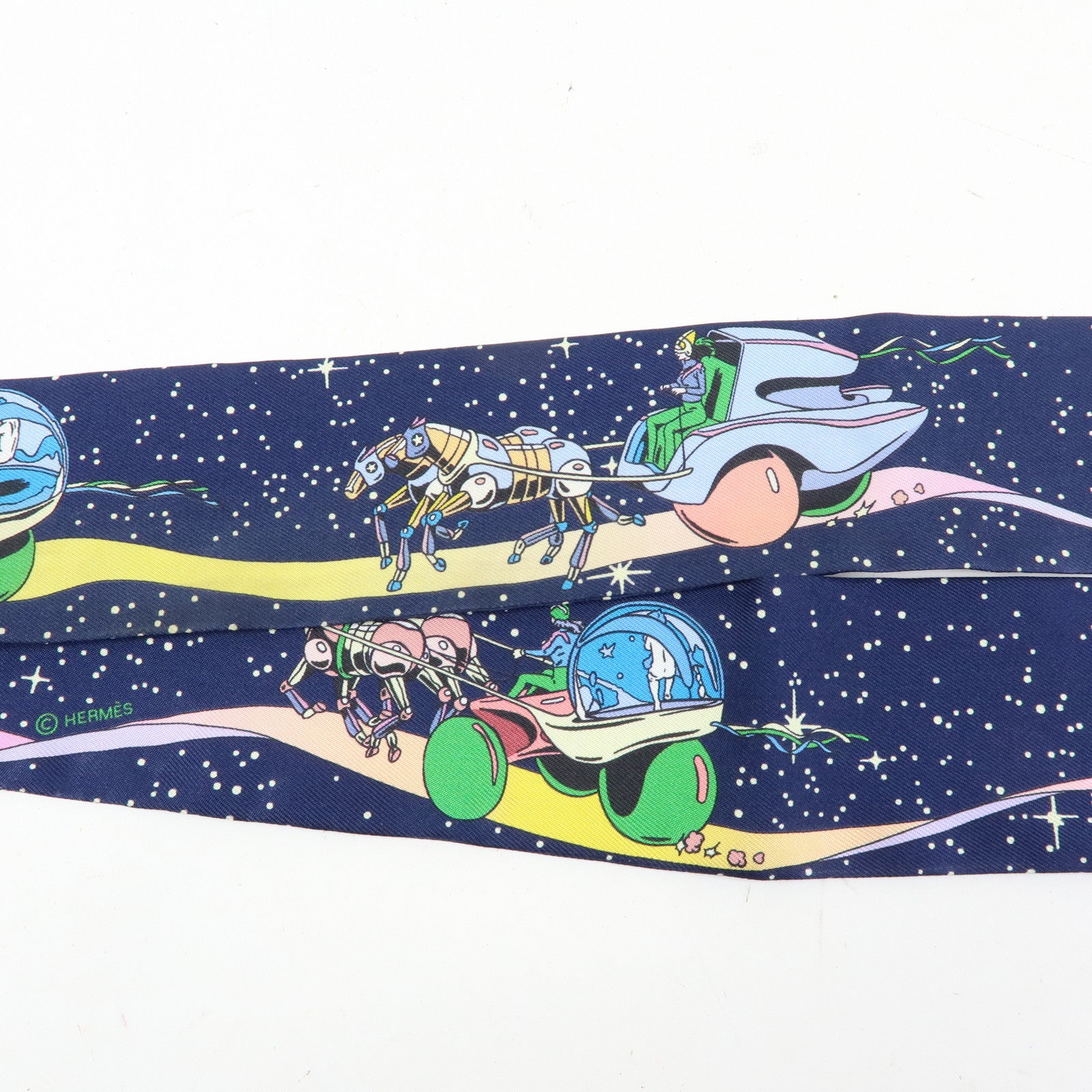 HERMES Silk 100% Twilly Scarf Space Derby Navy
