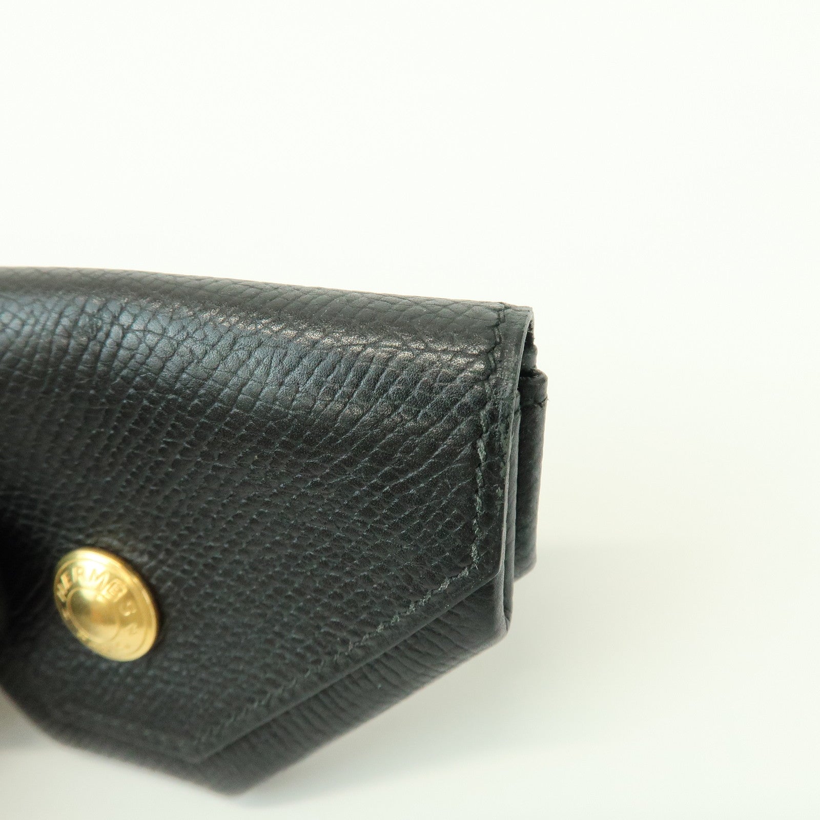 HERMES Logo Chevrelle Coin Case Coin Purse 〇S Stamped Black
