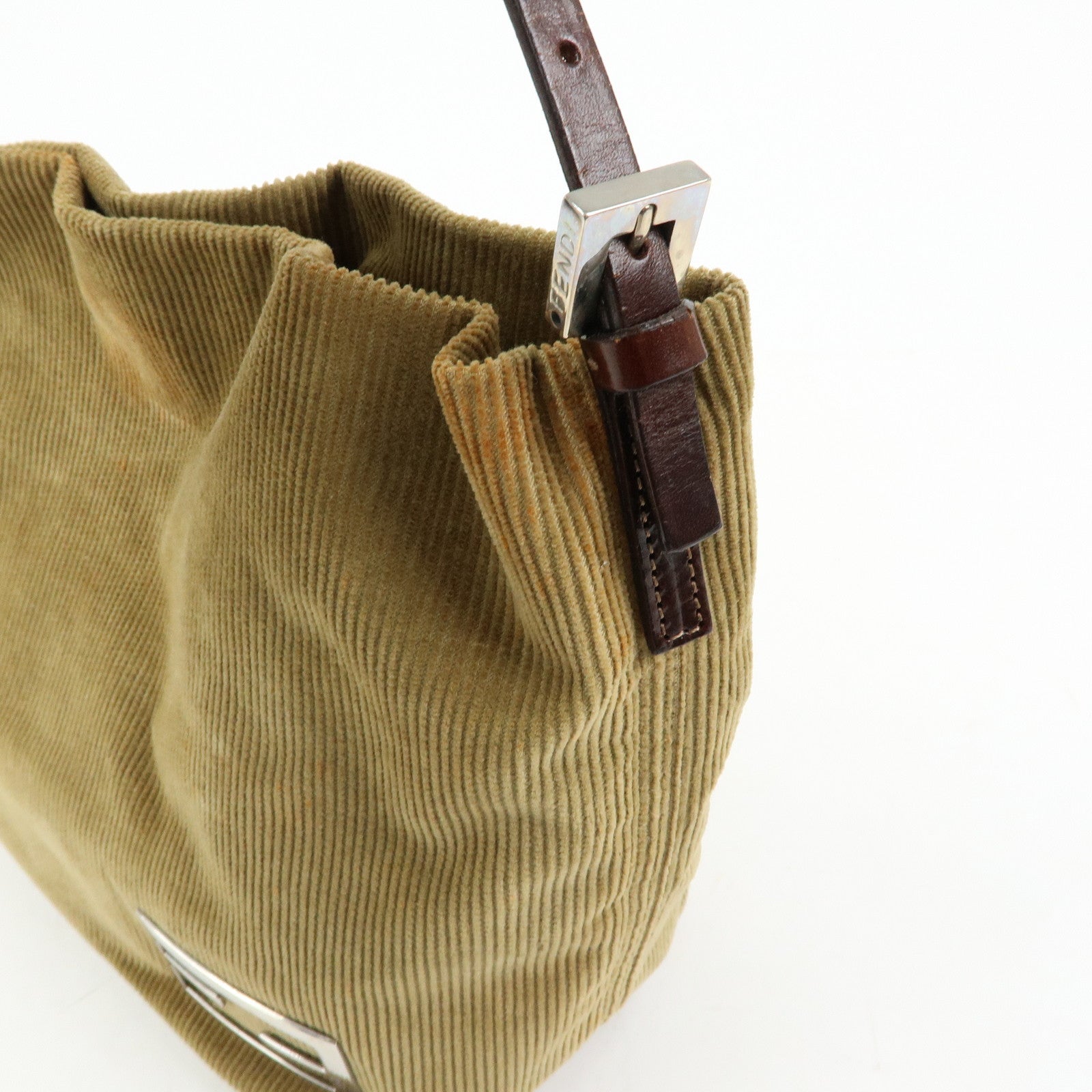 FENDI Corduroy Leather Mini Hand Bag Light Brown 26637