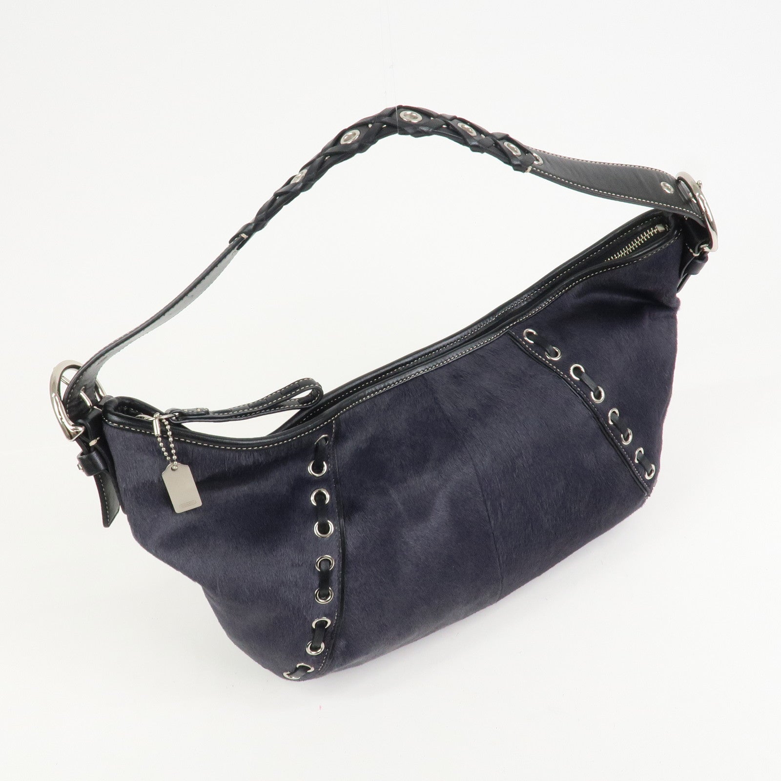 COACH Logo Unborn Calf Leather Shoulder Bag Hand Bag Black