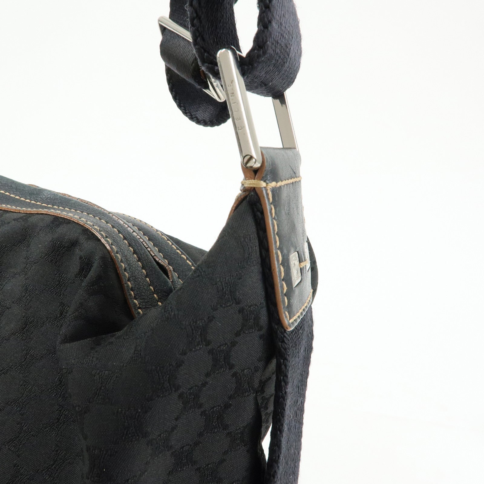 CELINE Macadam Canvas Leather Shoulder Bag Crossbody Bag Black
