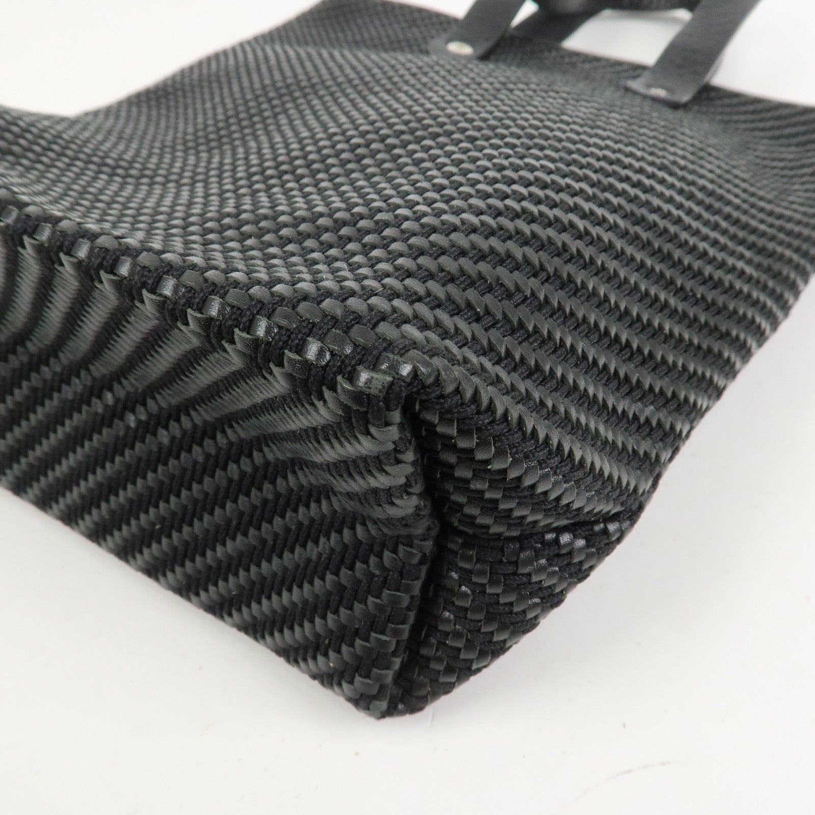 HERMES Amedaba PM Diago Canvas Leather Tote Bag Hand Bag Black