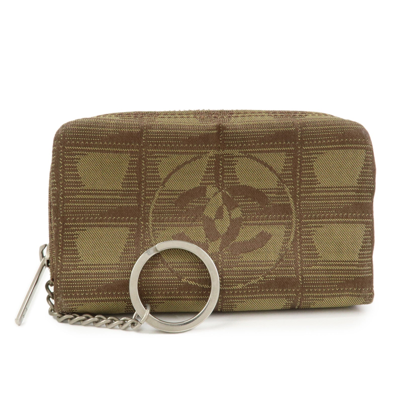 CHANEL New Travel Line Nylon Jacquard Cosmetic Pouch Khaki
