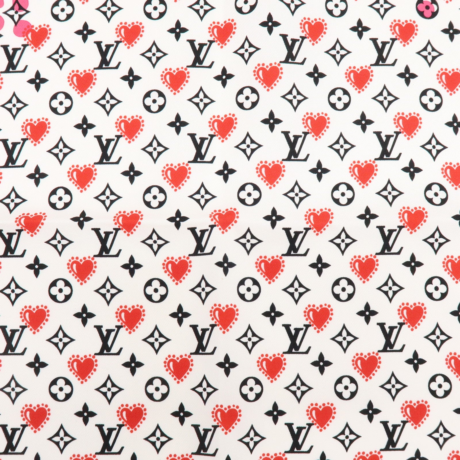 Louis Vuitton Monogram Carre Silk 100% Scarf White Pink M77354
