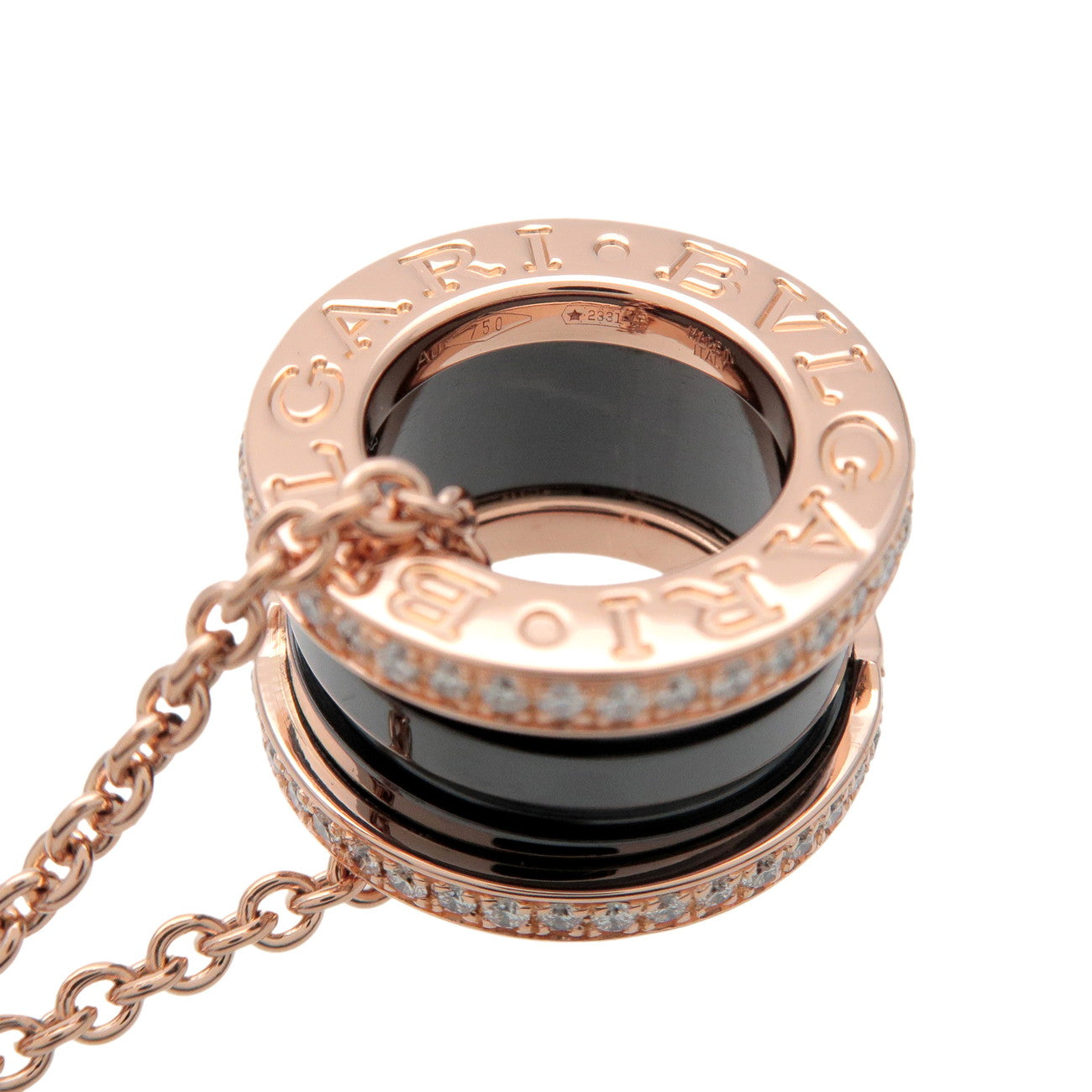 BVLGARI B-zero1 Diamond Necklace K18 750PG Ceramic Rose Gold Black