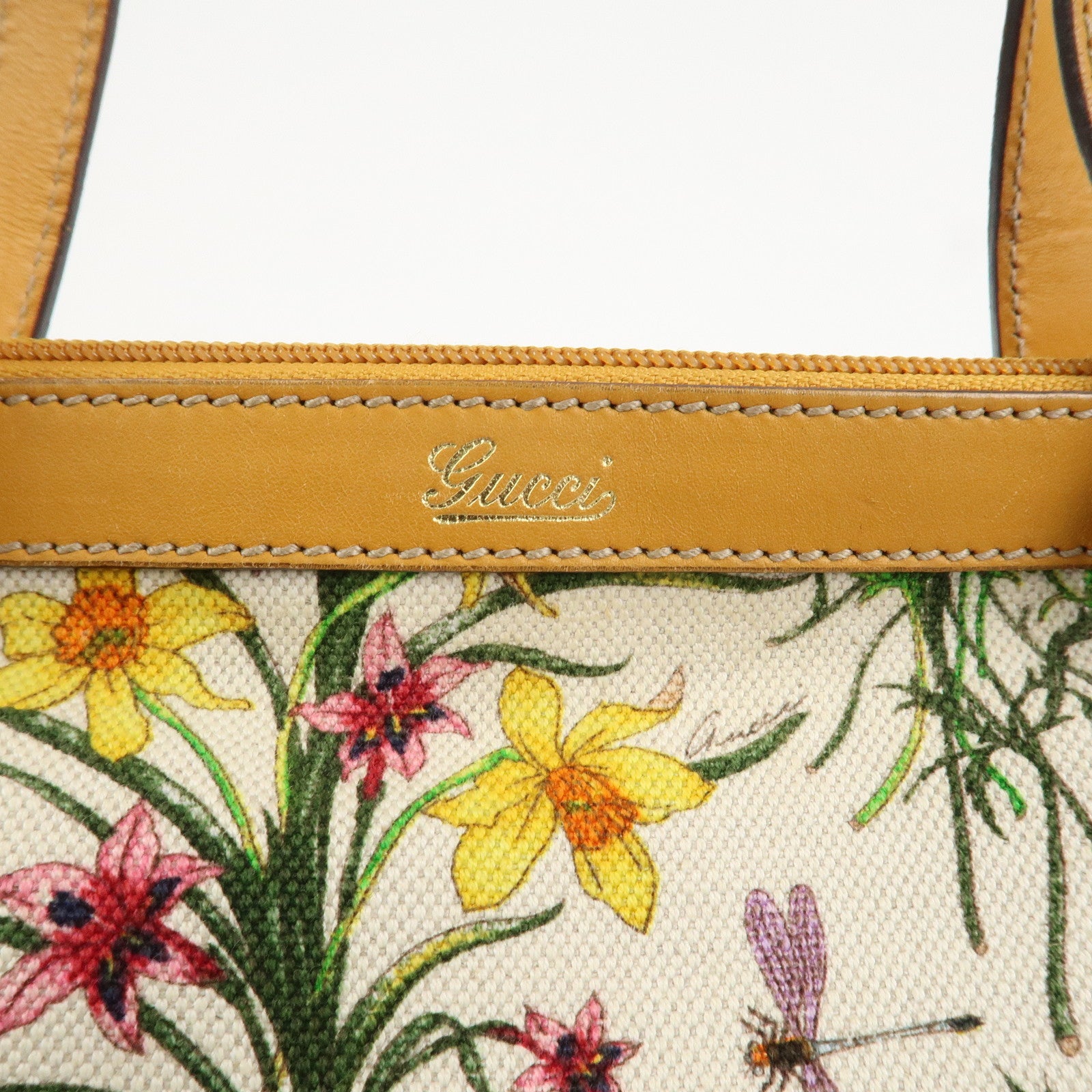 GUCCI Abbey Canvas Leather Tote Bag Shoulder Bag Flora 272399