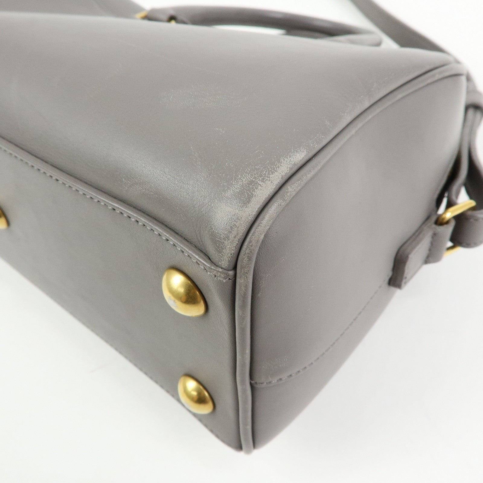 SAINT LAURENT PARIS Baby Duffle Leather 2WAY Hand Bag Gray 330958