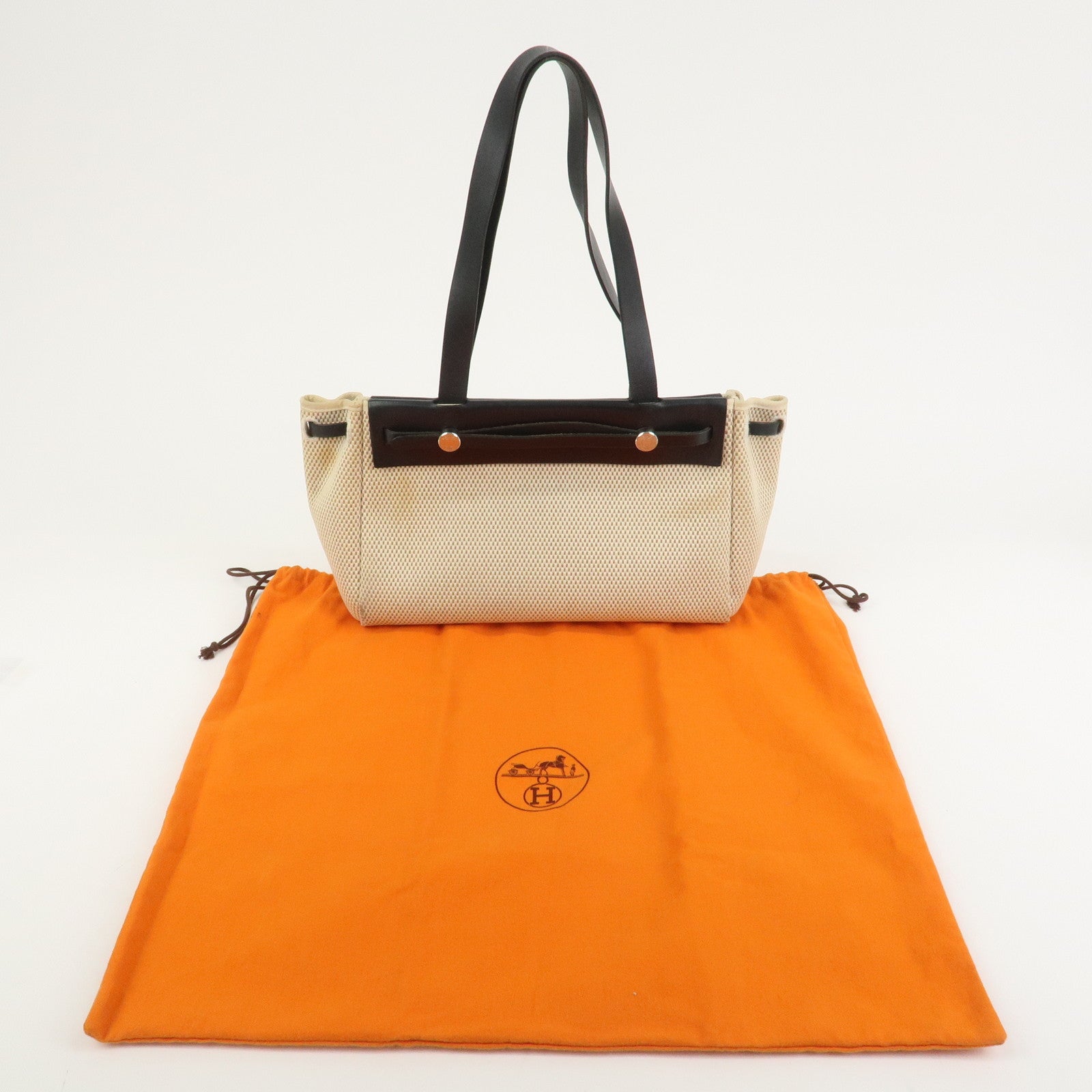 HERMES Herline Cabas PM Toile GM Canvas Leather Hand Bag □H Stamped