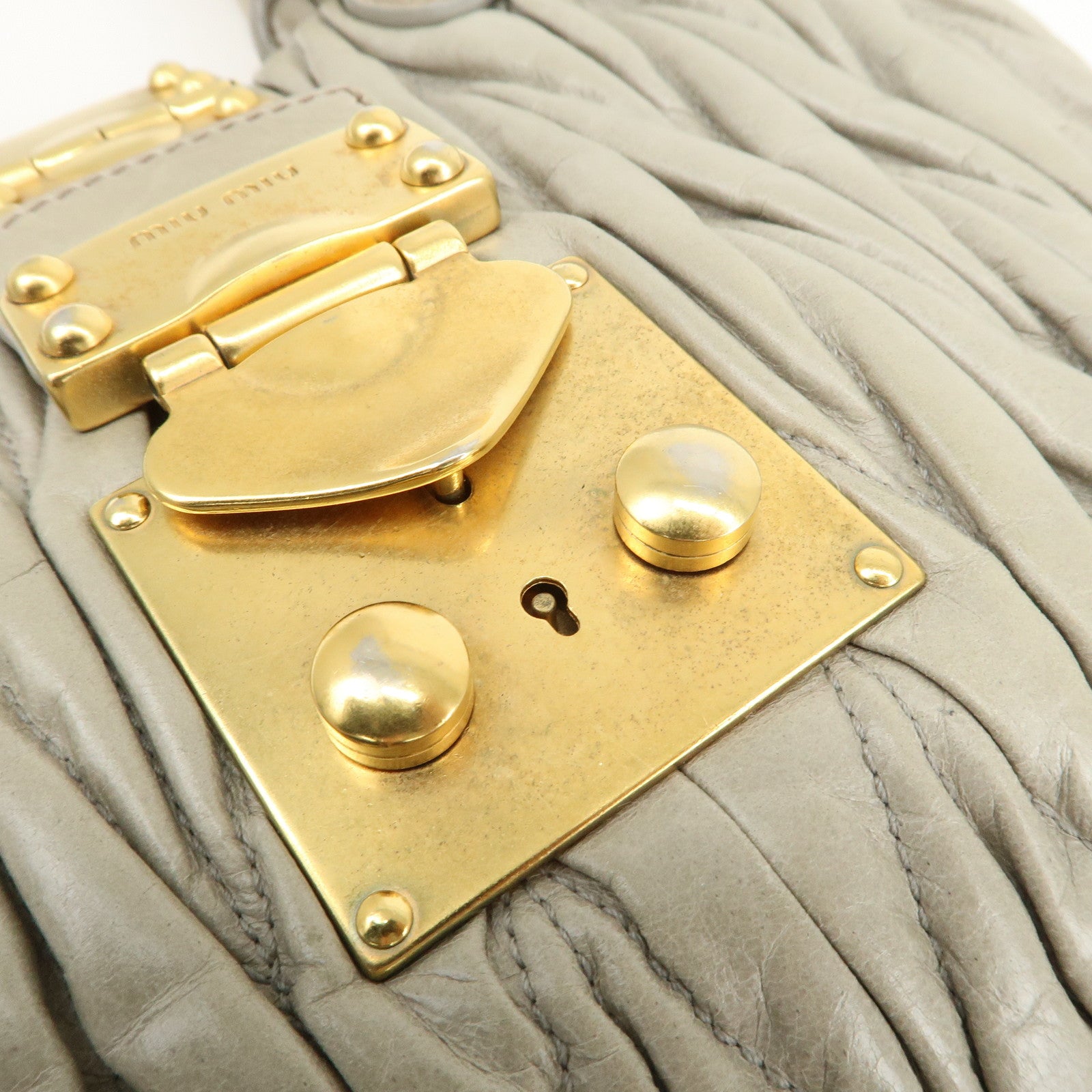 MIU MIU Matelasse Logo Leather 2Way Bag Hand Bag Light Green