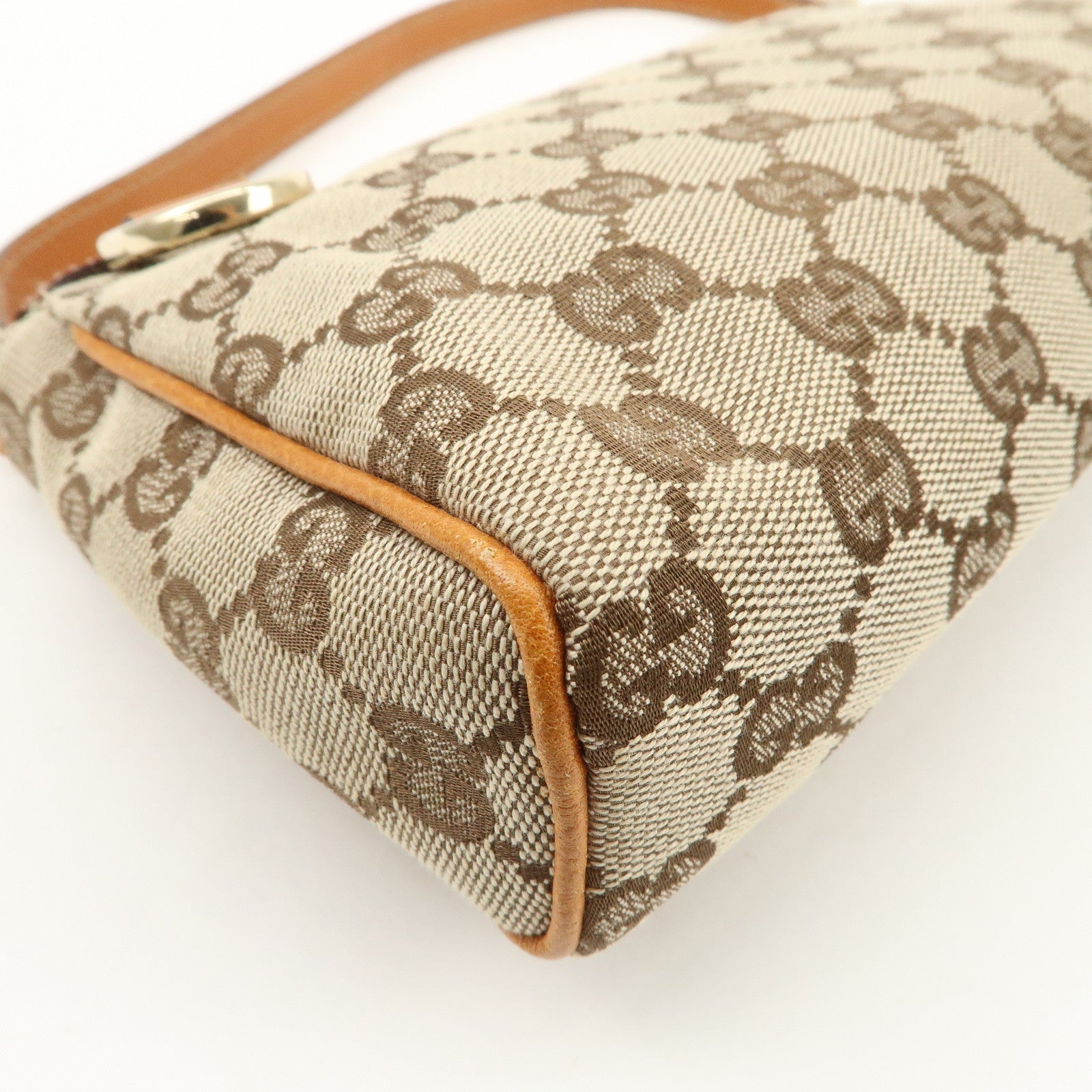 GUCCI Abbey GG Canvas Leather Hand Bag Pouch Beige Brown 145750