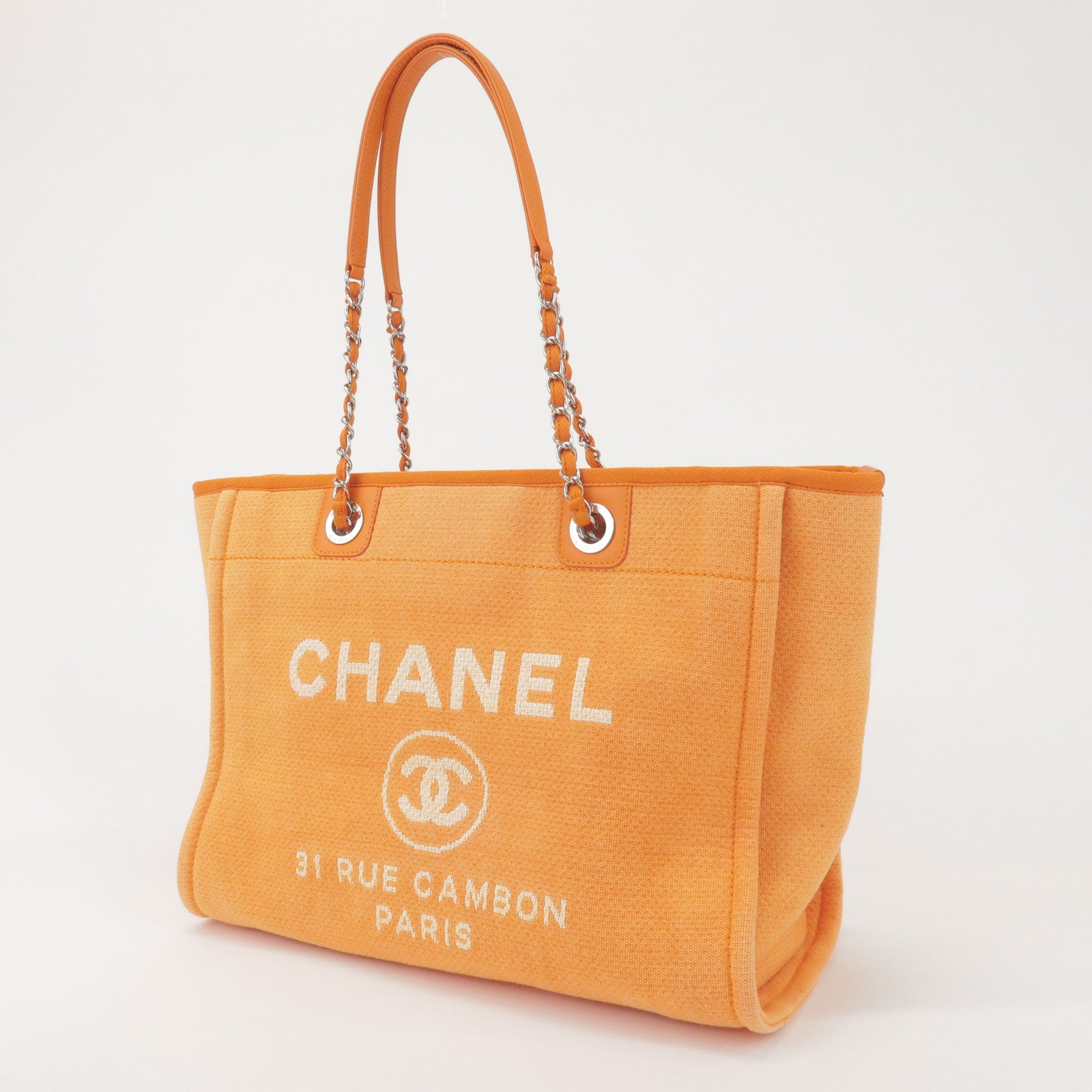 CHANEL Deauville MM Straw Leather Tote Bag Shoulder Bag A67001