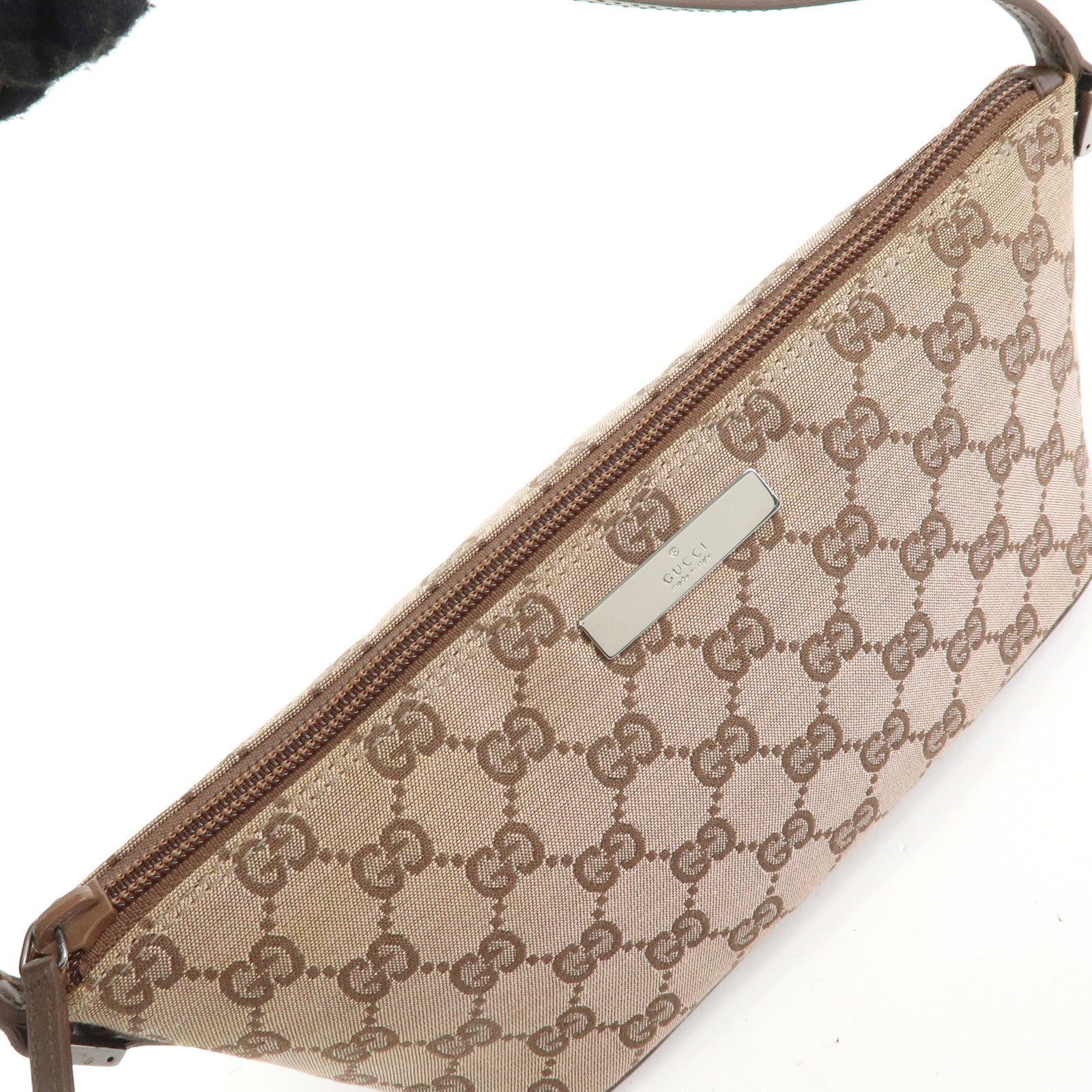 GUCCI Boat Bag GG Canvas Leather Hand Bag Brown 07198