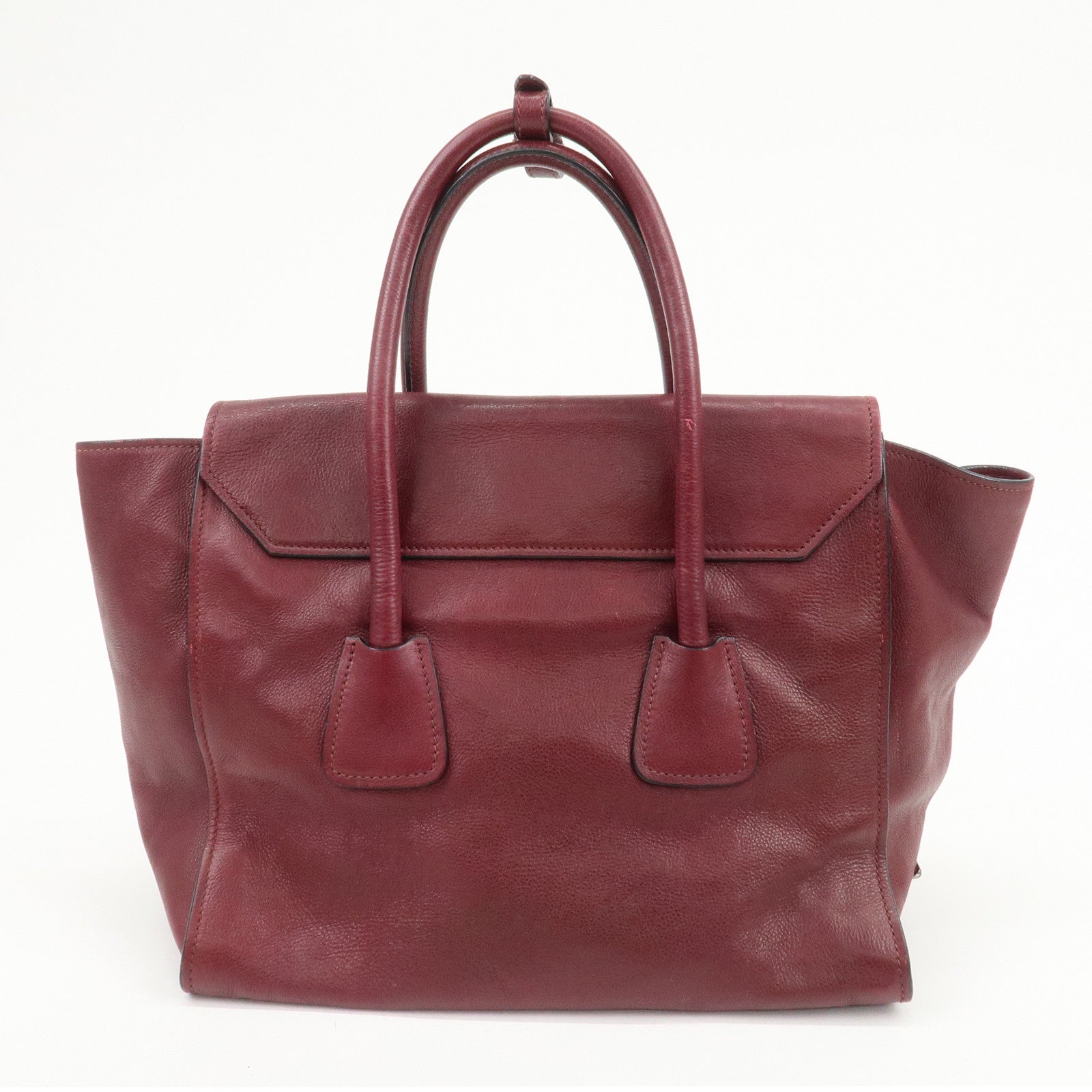 PRADA Leather 2Way Bag Flap Tote Bag Hand Bag Bordeaux