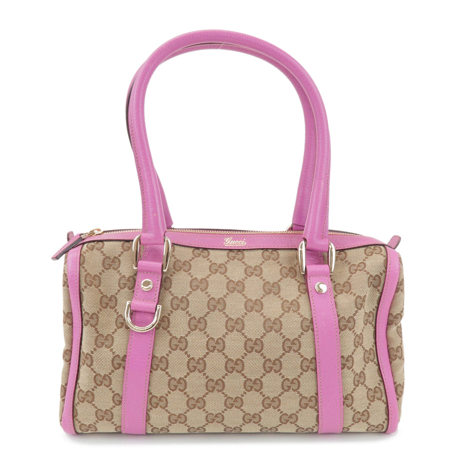 GUCCI Abbey GG Canvas Leather Mini Boston Bag Beige Fuchsia 130942