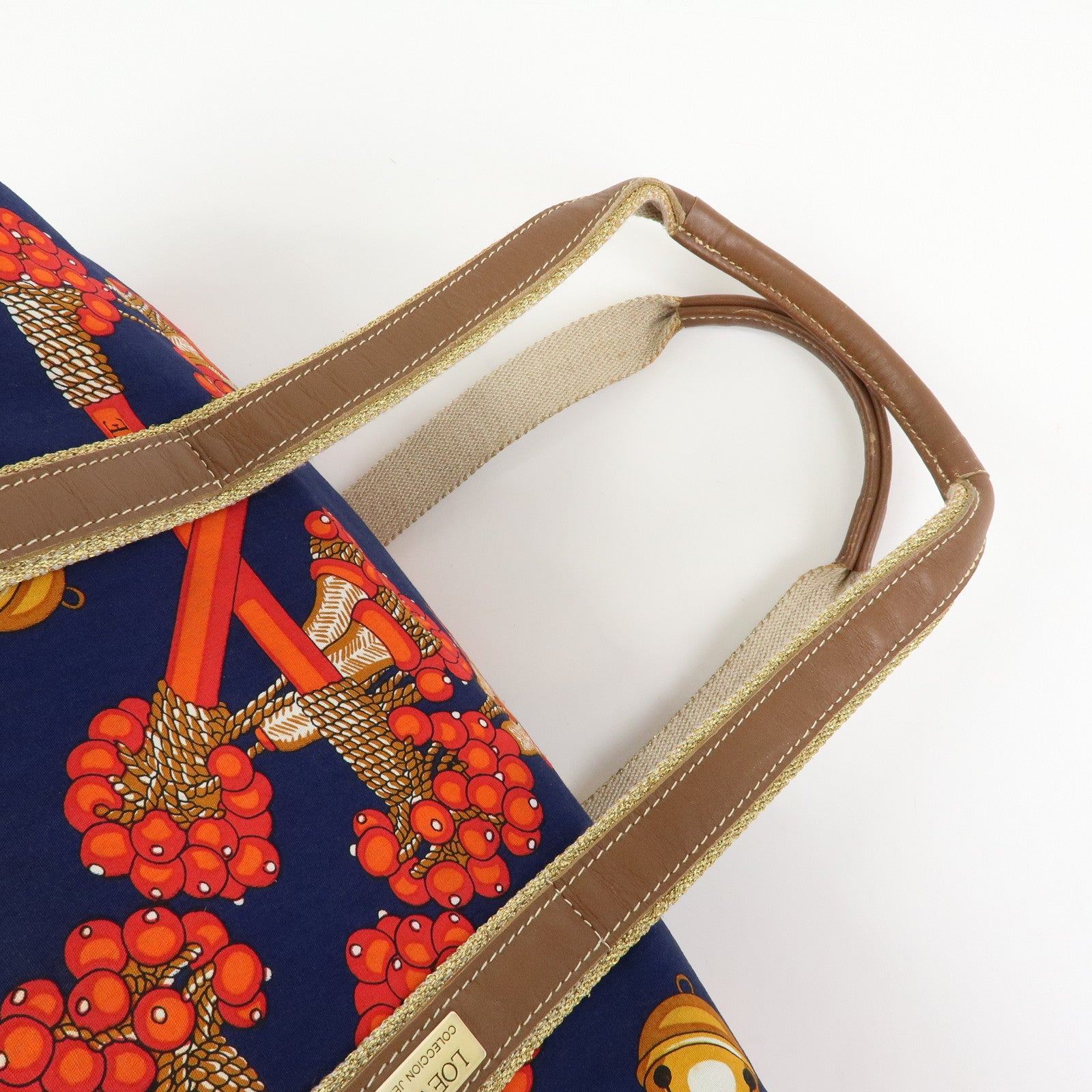 LOEWE Canvas Leather Boston Bag Travel Bag Navy Red Brown