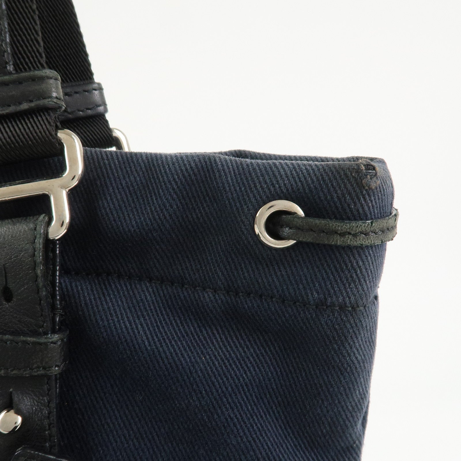 SAINT LAURENT PARIS Canvas Leather Tote Bag Shoulder Bag Navy