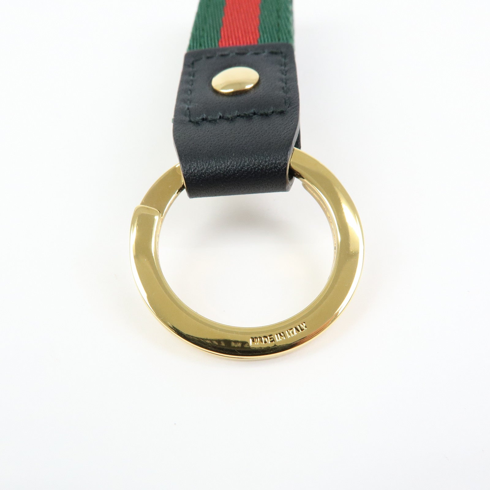GUCCI Sherry Canvas Leather Bag Charm Key Holder Black 476390
