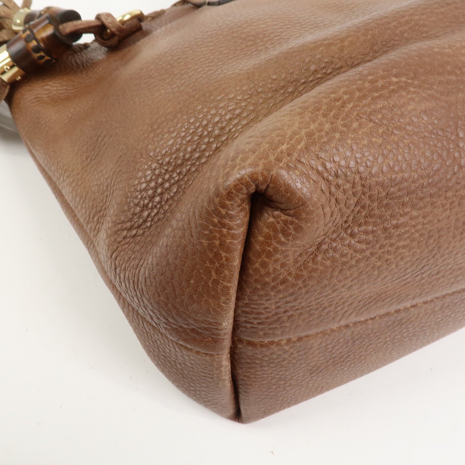 GUCCI Bamboo Fringe Leather Tote Bag Shoulder Bag Brown 218780