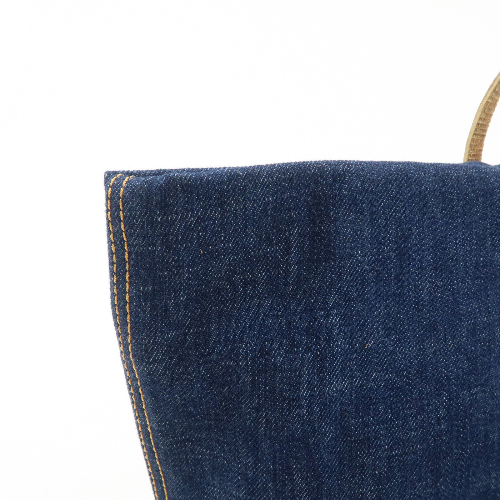 FENDI Denim Tote Bag Hand Bag Logo Charm Navy