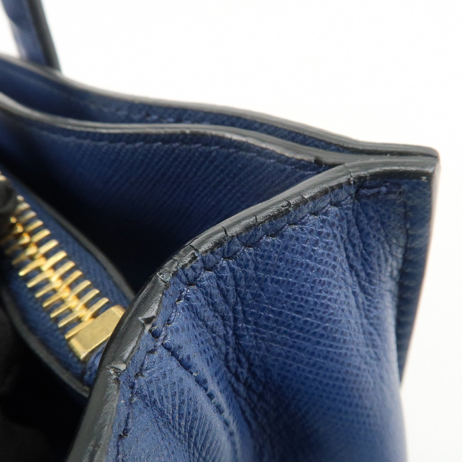 PRADA Triangle Logo Saffiano Leather 2Way Bag Hand Bag Navy