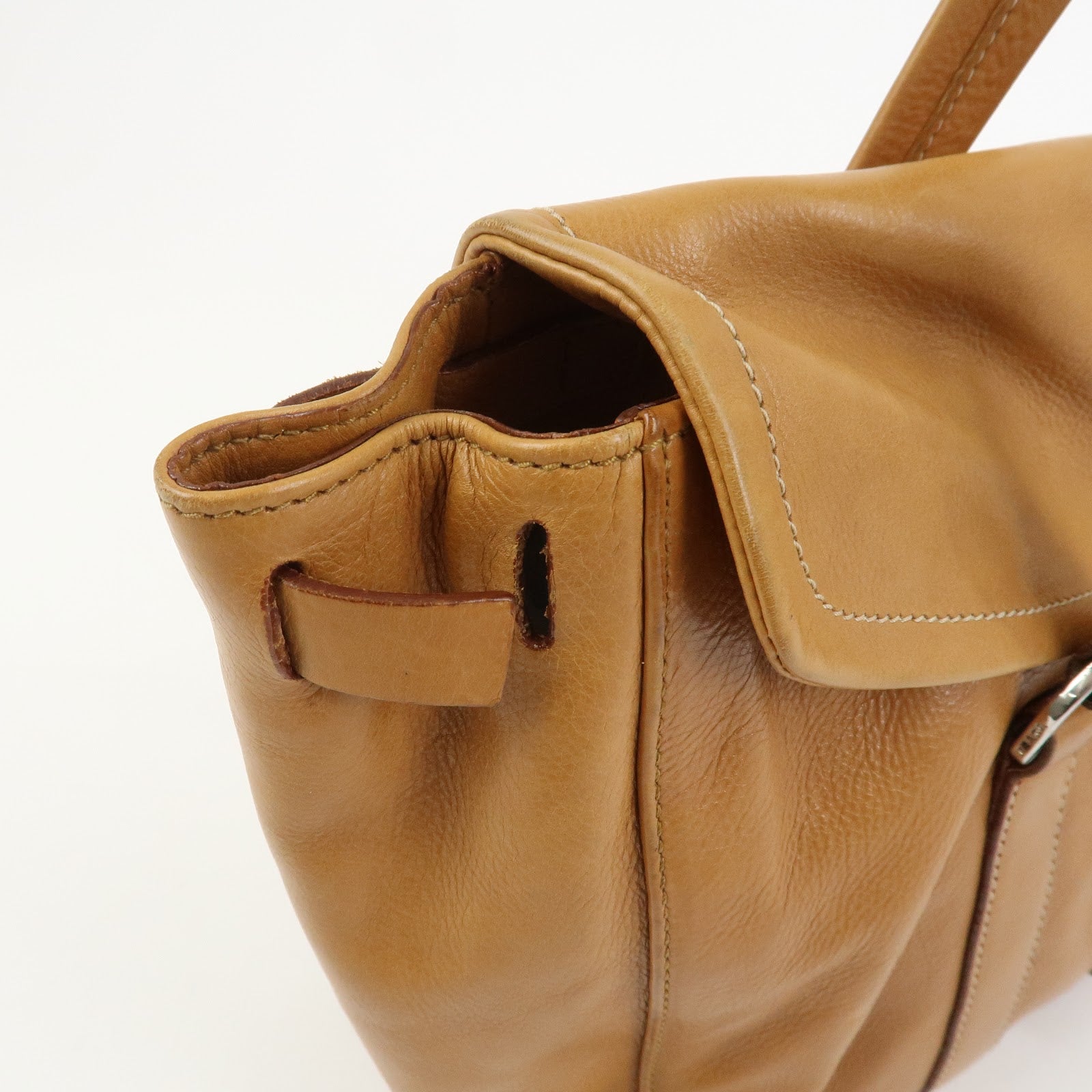 PRADA Triangle Logo Leather Nylon Shoulder Bag Brown BR2418