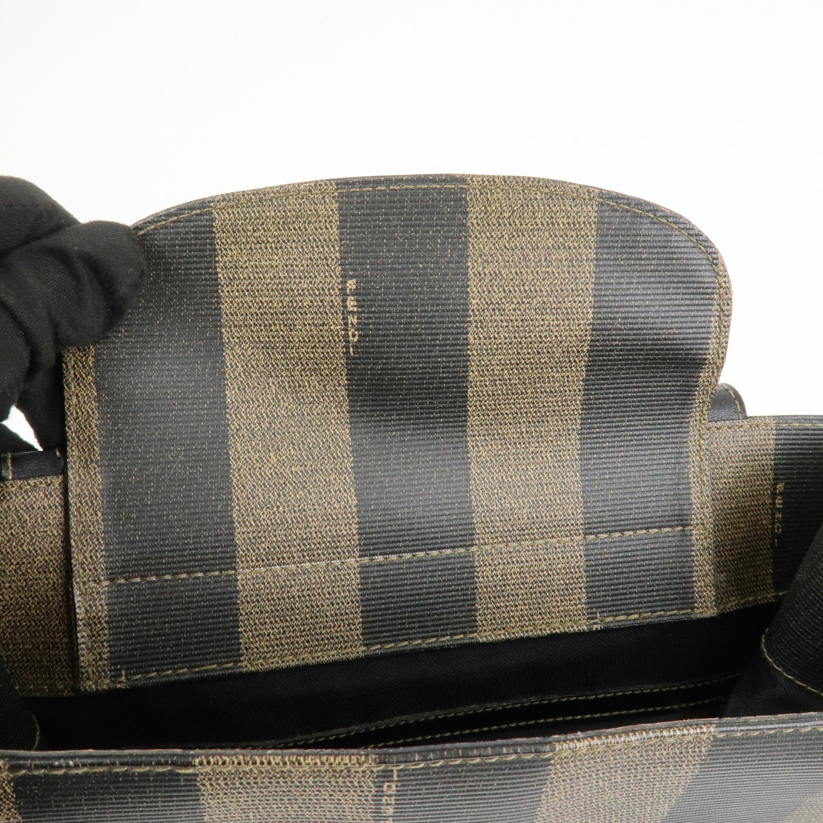 FENDI Pequin PVC Coating Canvas Leather Tote Bag Brown Black 259980