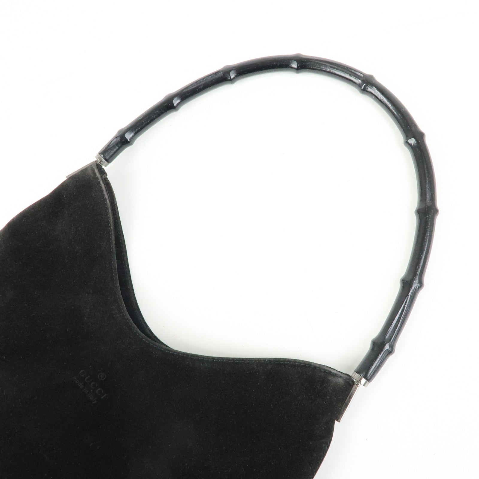 GUCCI Bamboo Suede Shoulder Bag Hand Bag Black 001.3244