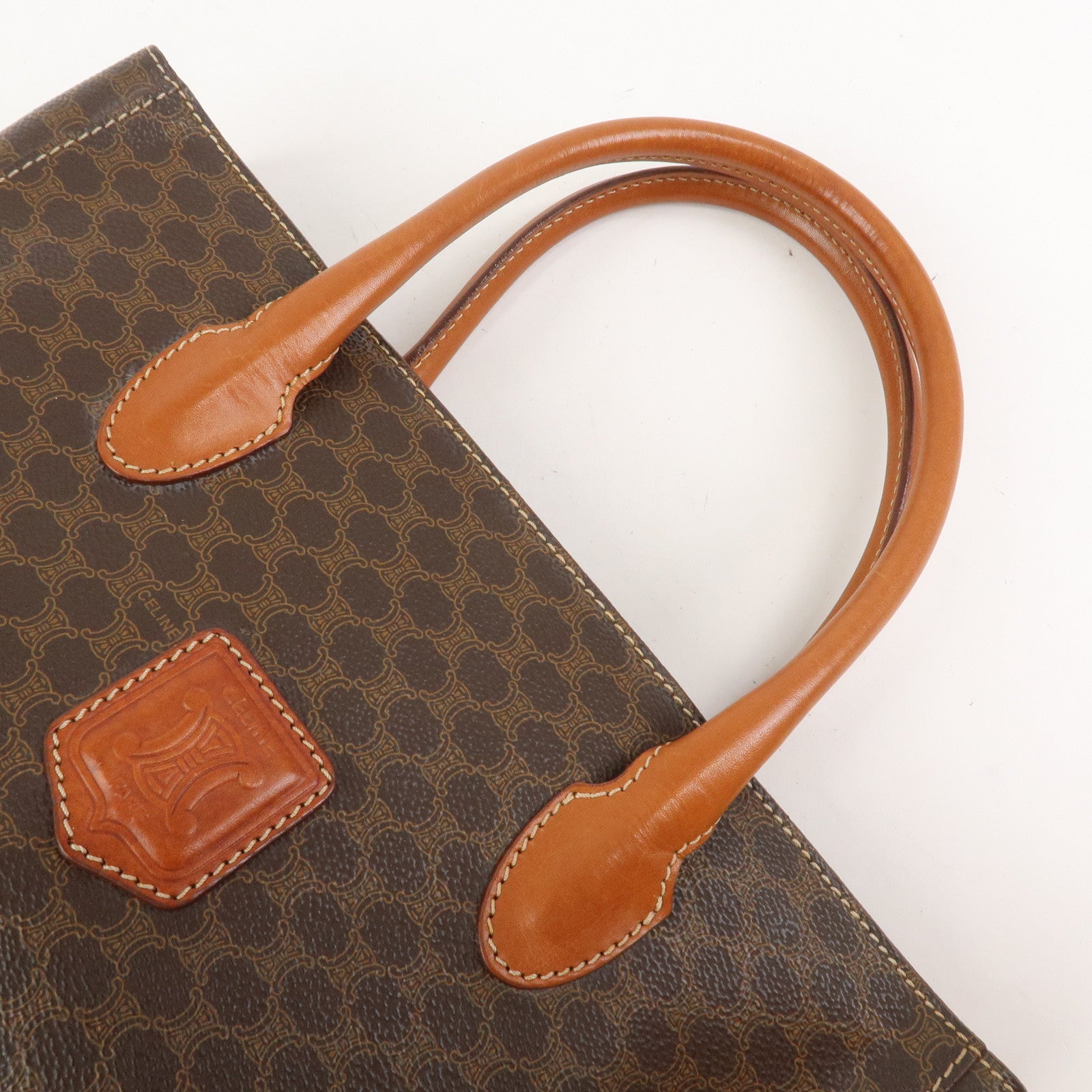 CELINE Macadam PVC Leather Hand Bag Tote Bag Brown