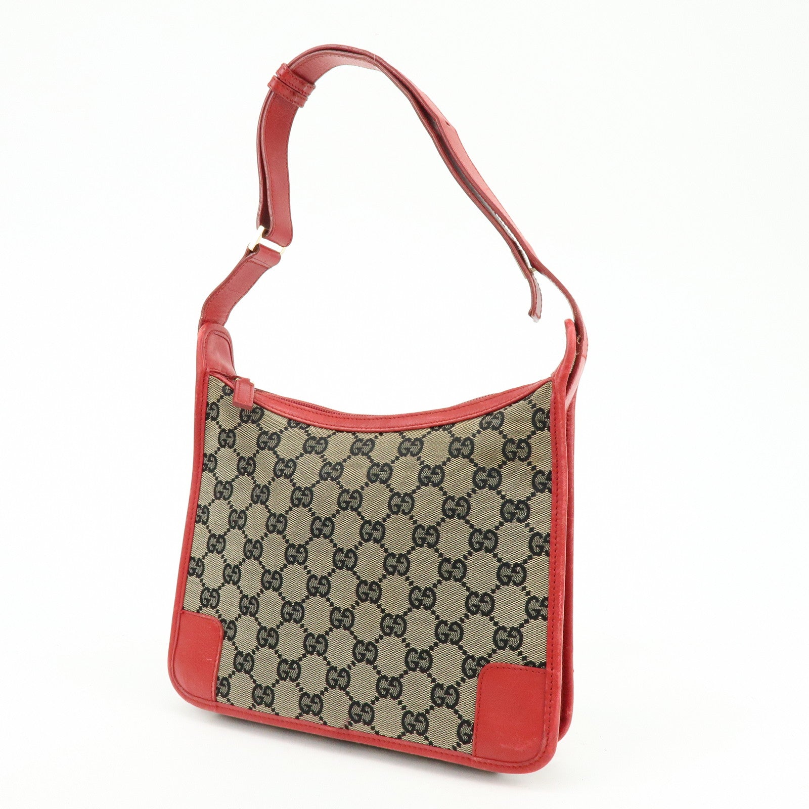 GUCCI GG Canvas Leather Shoulder Bag Beige Red 001・4206・001998