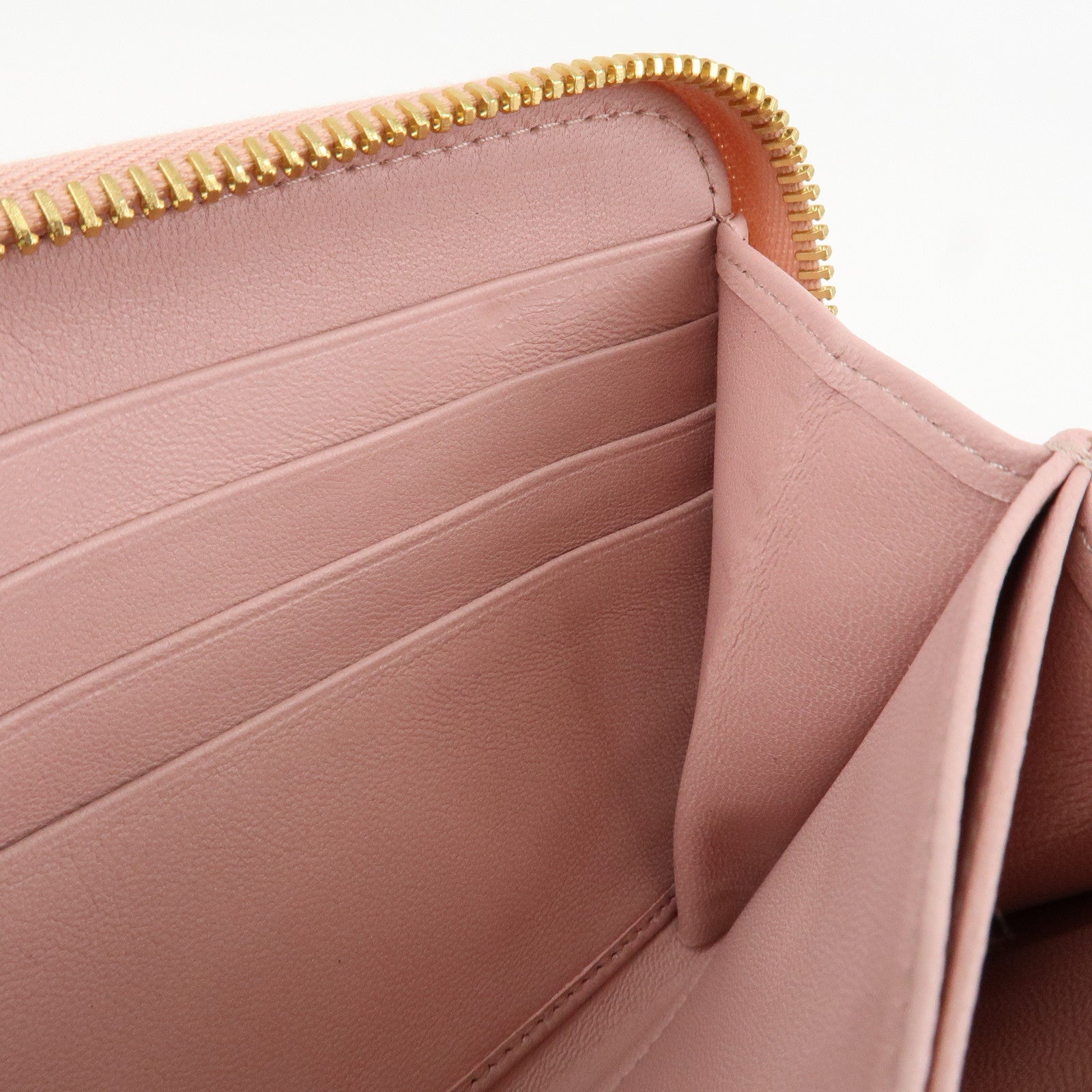 PRADA Leather Gather Round Zippy Wallet Gold Hardware Pink 1M0506 Used