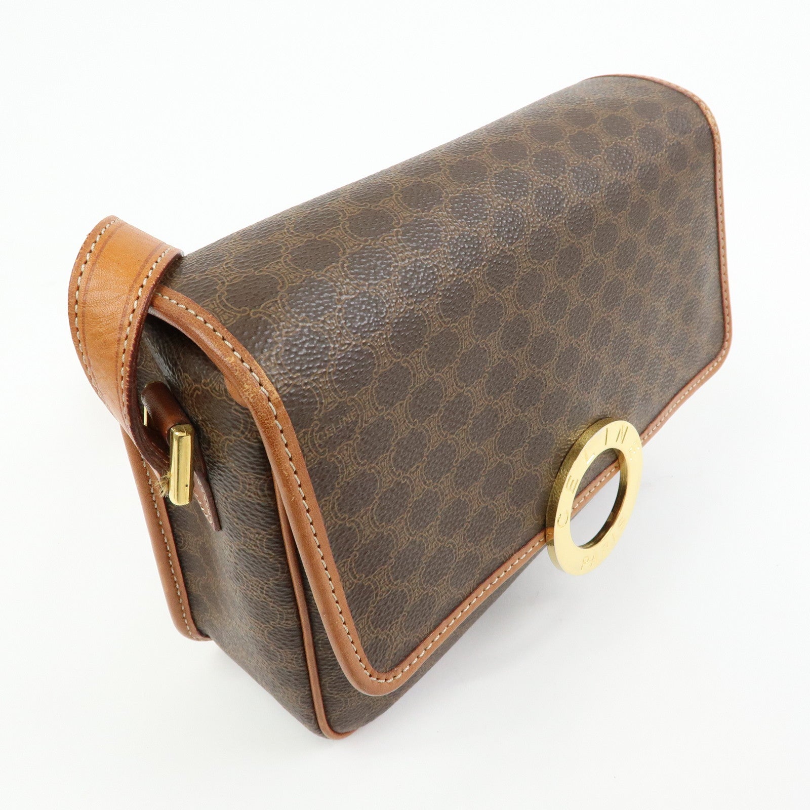 CELINE Trio PVC Leather Shoulder Bag Crossbody Bag Brown