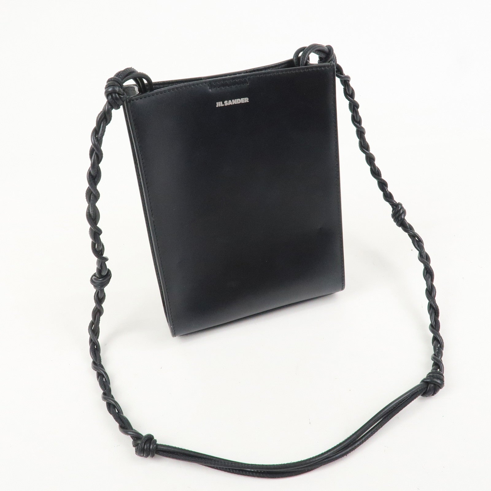 JIL SANDER Tangle Small Logo Leather Shoulder Bag Hand Bag Black