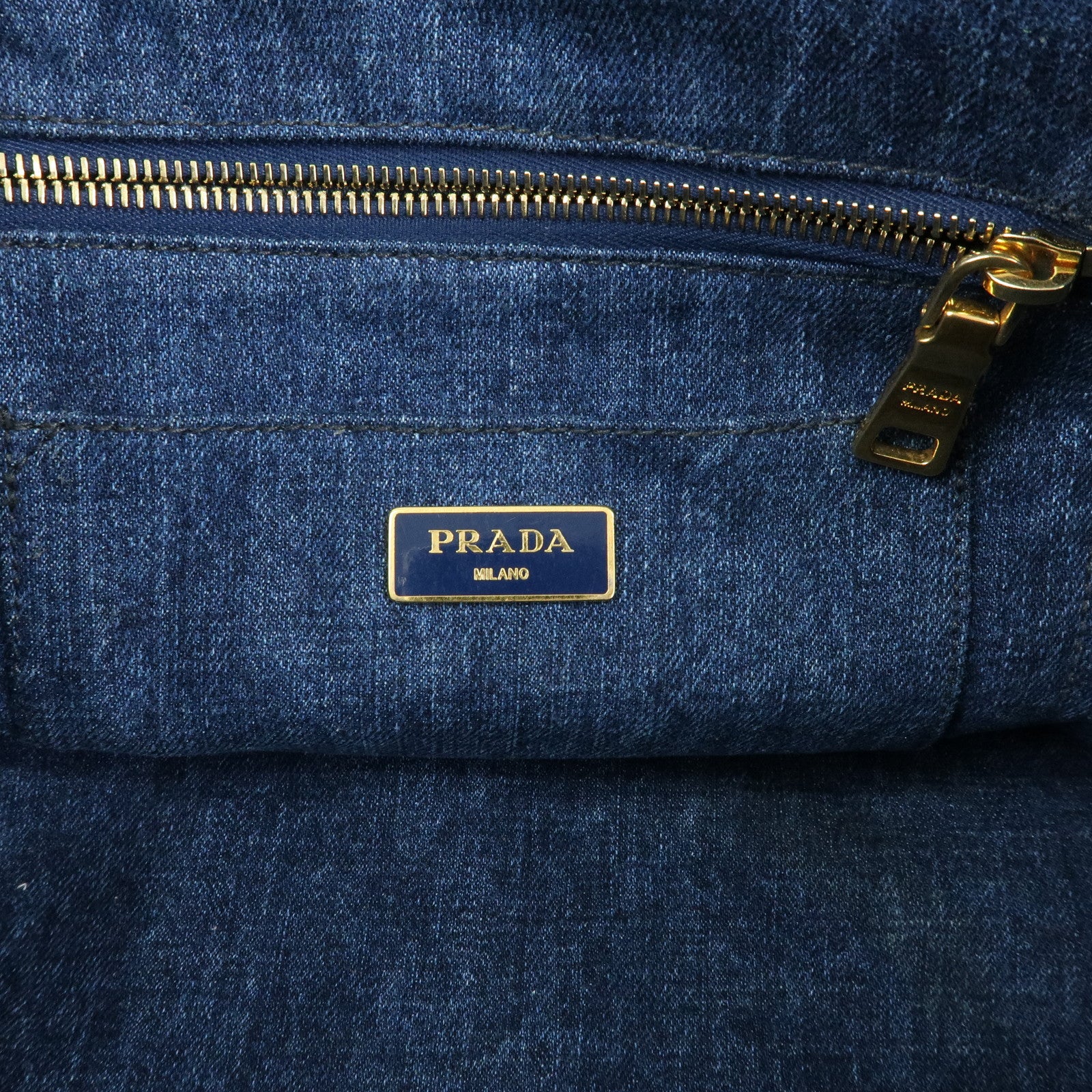 PRADA Triangle Logto Canapa Denim Tote Bag Hand Bag Blue B1877B