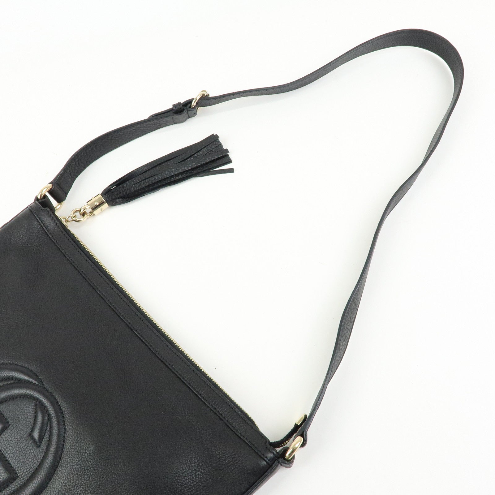 GUCCI SOHO Interlocking G Leather Shoulder Bag Black 308361
